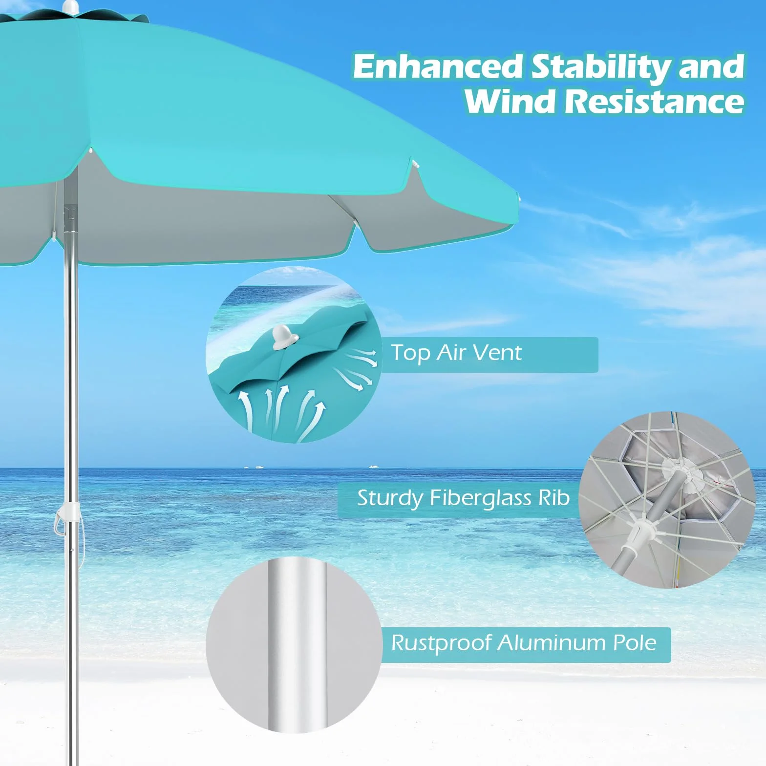KOMFOTTEU Ombrellone da Spiaggia 200cm UV50+ Pieghevole Leggero con Borsa