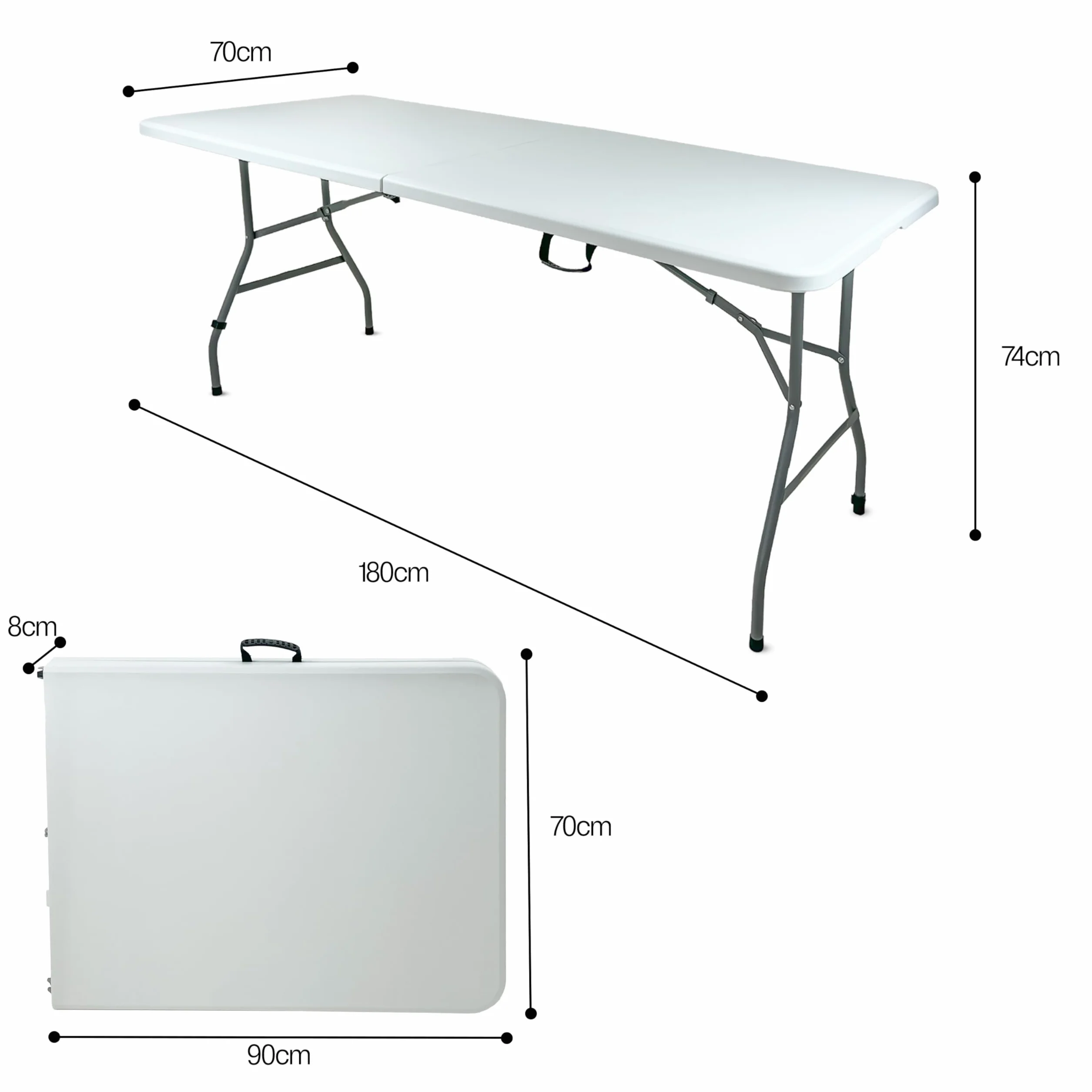 Tavolo Picnic Pieghevole 180x70x74 cm Bianco – Tavolo da Esterno e Giardino