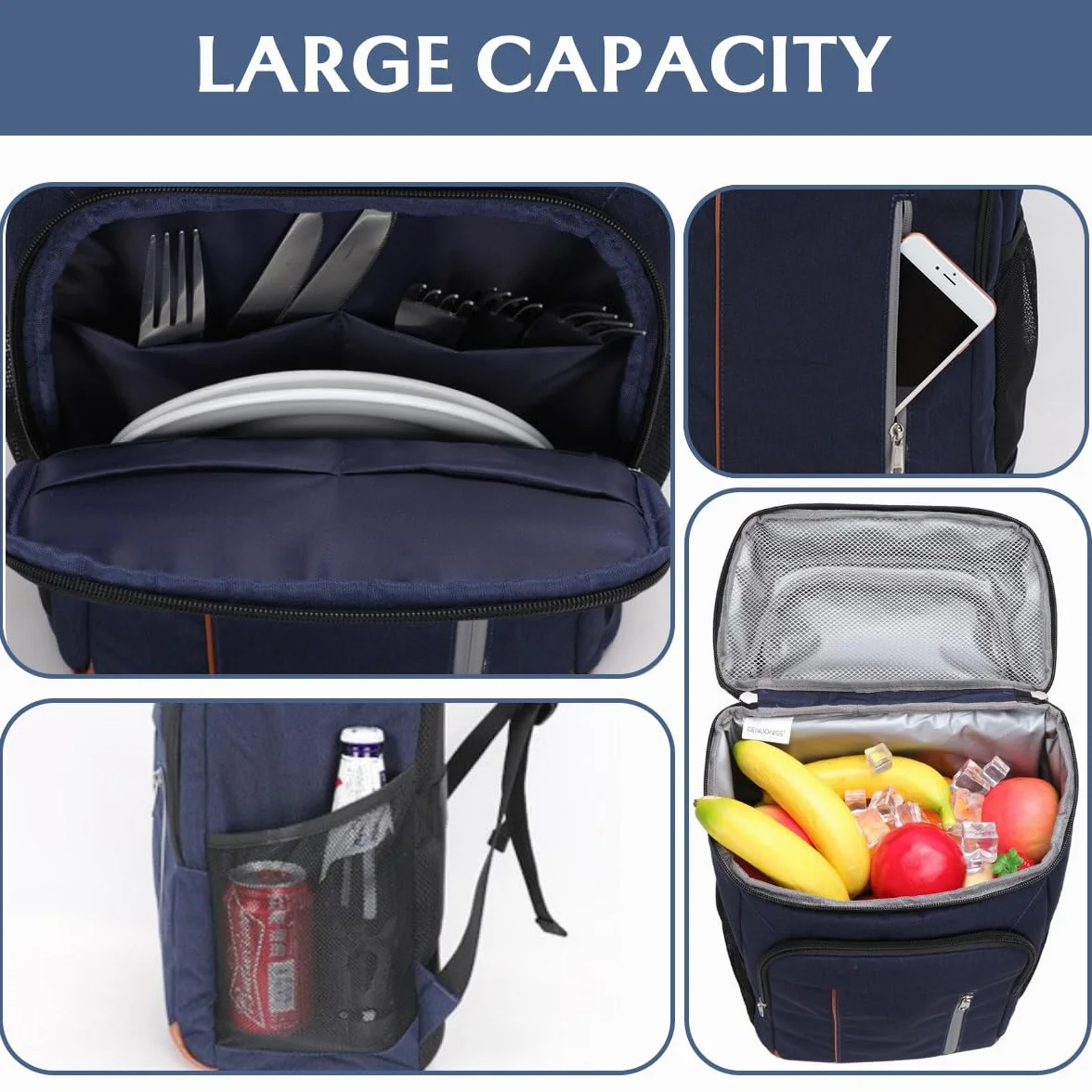 Zaino da Picnic 22 Litri Zaino Termico Porta Pranzo Borsa Frigo Isoterma per Campeggio Barbecue