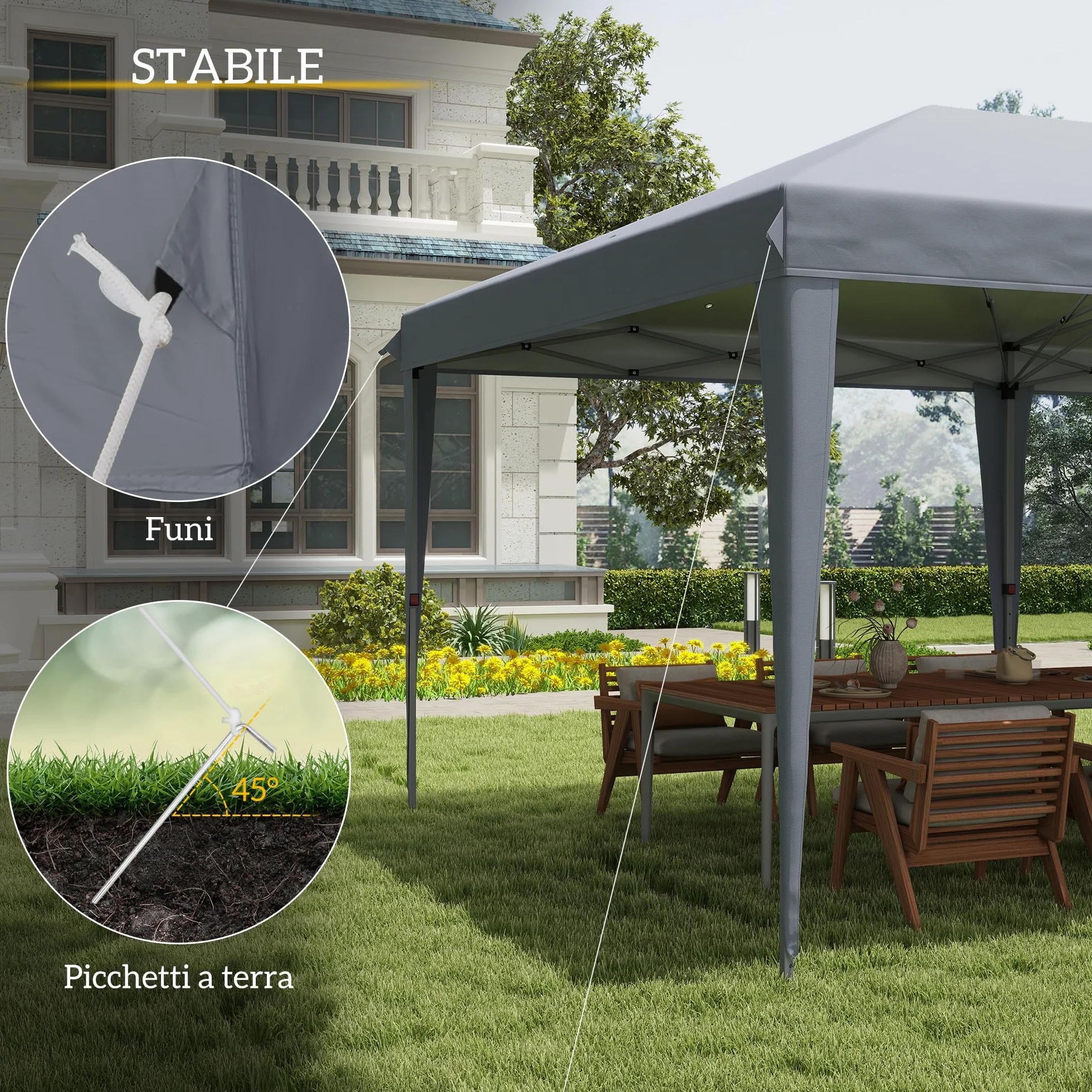 Gazebo Pieghevole Outsunny 6x3 Pop Up Altezza Regolabile 3 Livelli Borsa da Trasporto Acciaio Tessuto Oxford Grigio Chiaro