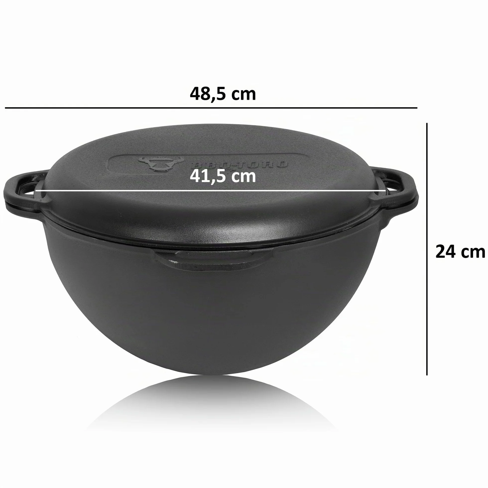 BBQ-Toro Kazan in ghisa con coperchio | 19 litri | Pentola tradizionale in ghisa | Kazan con base rotonda | Wok preseasoned | Casseruola per cucinare, brasare, friggere