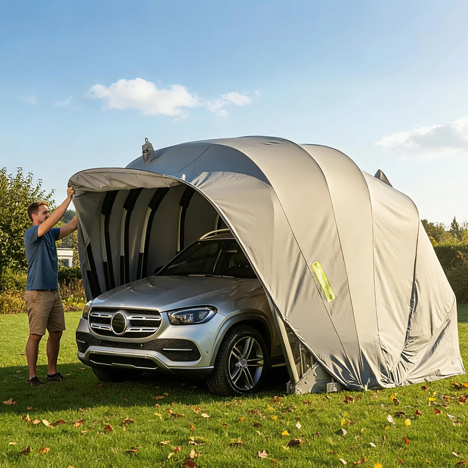 Garage Pieghevole Mobile in Acciaio Inossidabile L:5.5/5.9M Grigio