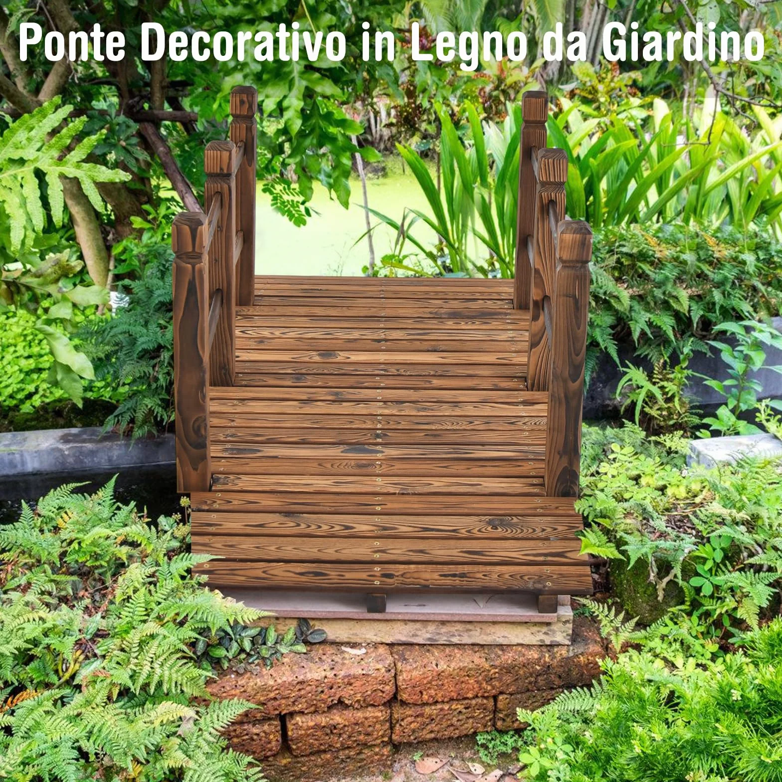 COSTWAY Ponte da Giardino in Legno, Ponte Decorativo ad Arco con Doppie Sbarre di Sicurezza, Struttura in Abete per Percorso Esterno per Cortile, Strada di Ghiaia, Ruscello, Fattoria (Legno)