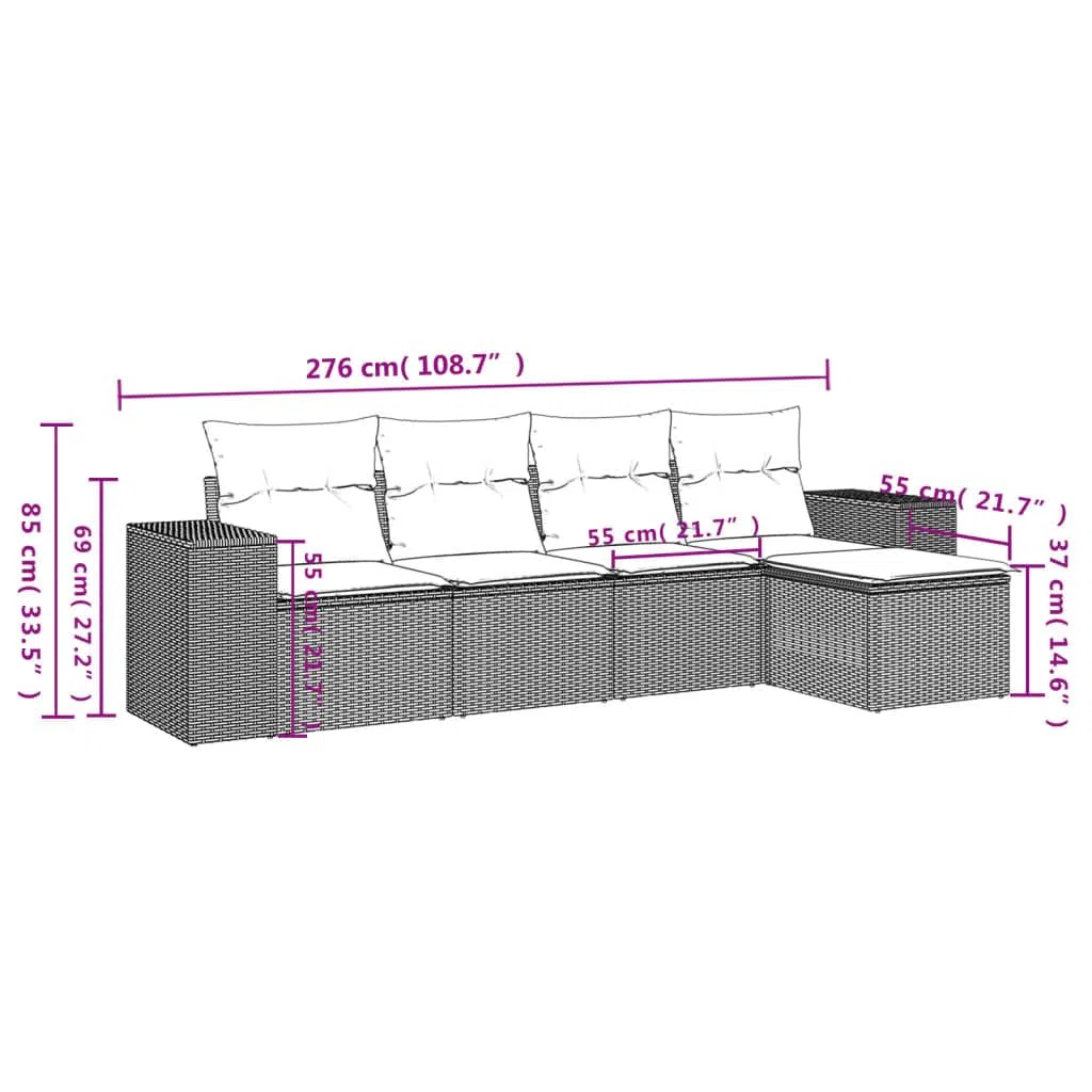 vidaXL Set Divano da Giardino 5 pz con Cuscini Marrone in Polyrattan