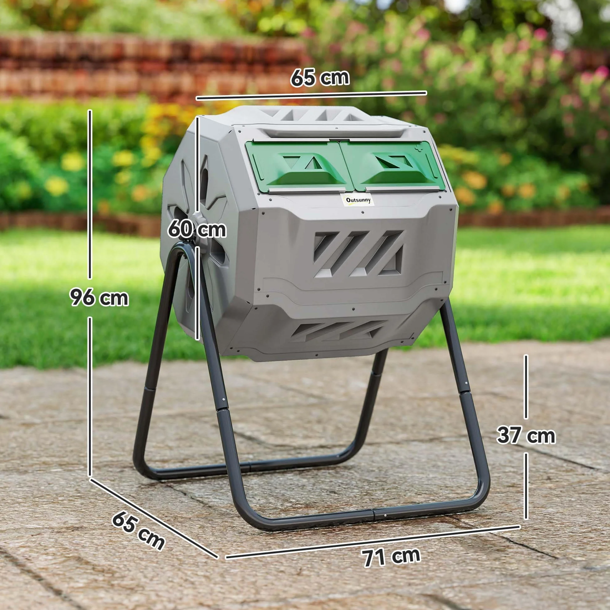 Outsunny Compostiera da Giardino Girevole 2 Sezioni 8 Prese d'Aria Acciaio PP 160 L 71x65x96 cm Grigio