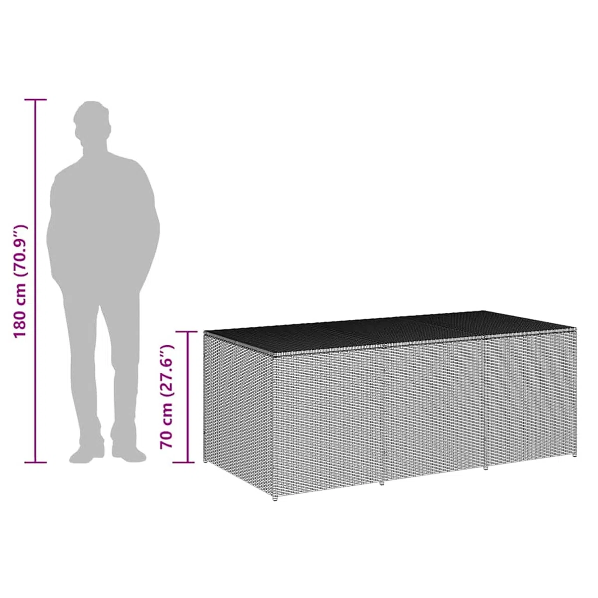Baule in Polyrattan per Esterni, Grigio, 180x90x70 cm, Resistente alle Intemperie, con Rivestimento Interno in PE e Molla a Gas per Apertura Facile, Ideale per Giardino