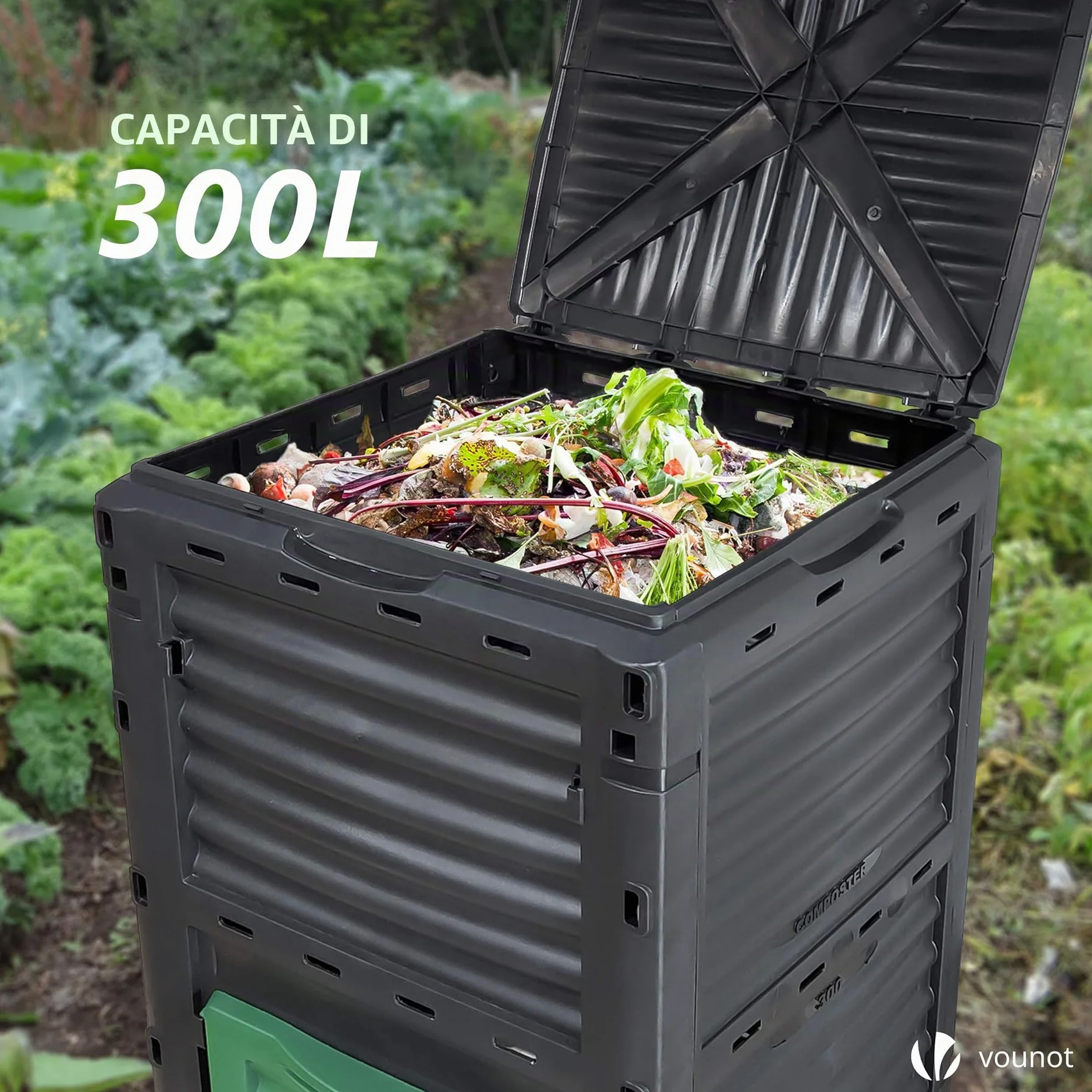 VOUNOT Compostiera da Giardino 300L Composter da Esterno Nero e Verde