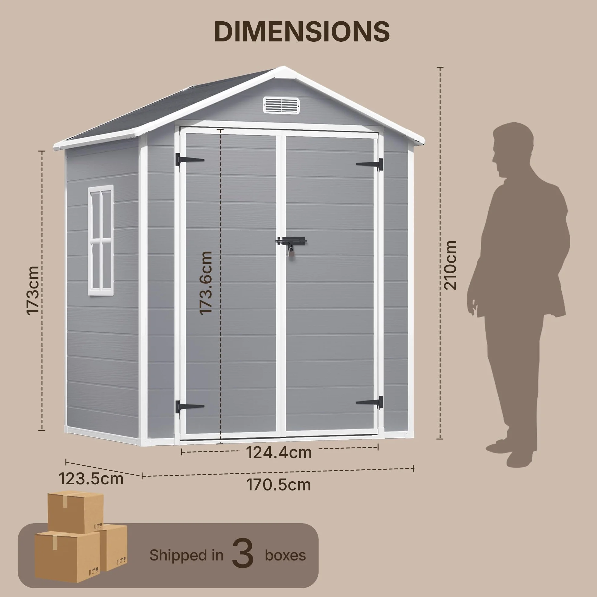 Xbro Casetta da Giardino Grande 171x124x210 cm Capanno Attrezzi Resina HDPE Impermeabile Grigio