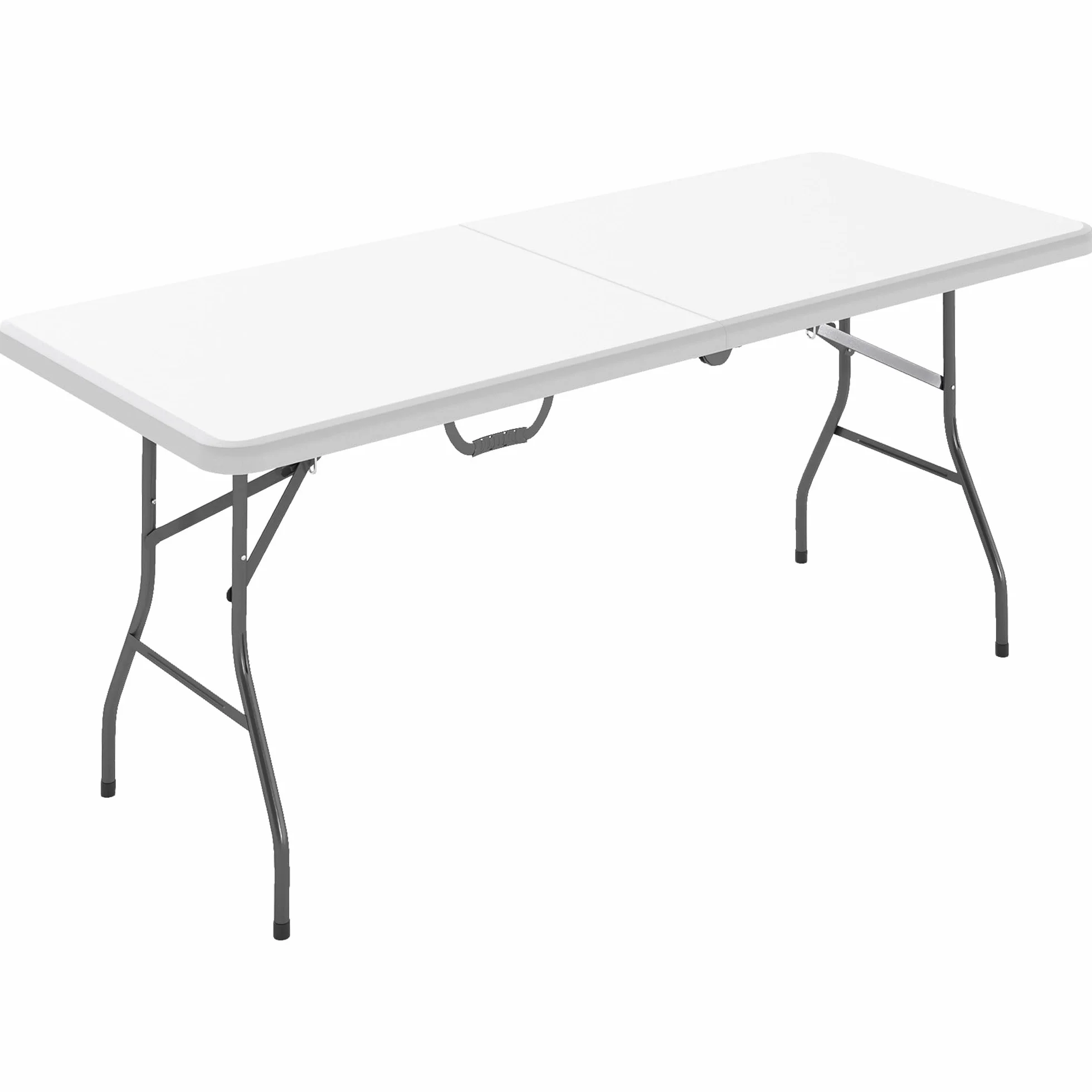 Outsunny Tavolo da Campeggio Pieghevole 180x74x74 cm Bianco, Tavolino da Esterno con Telaio in Metallo