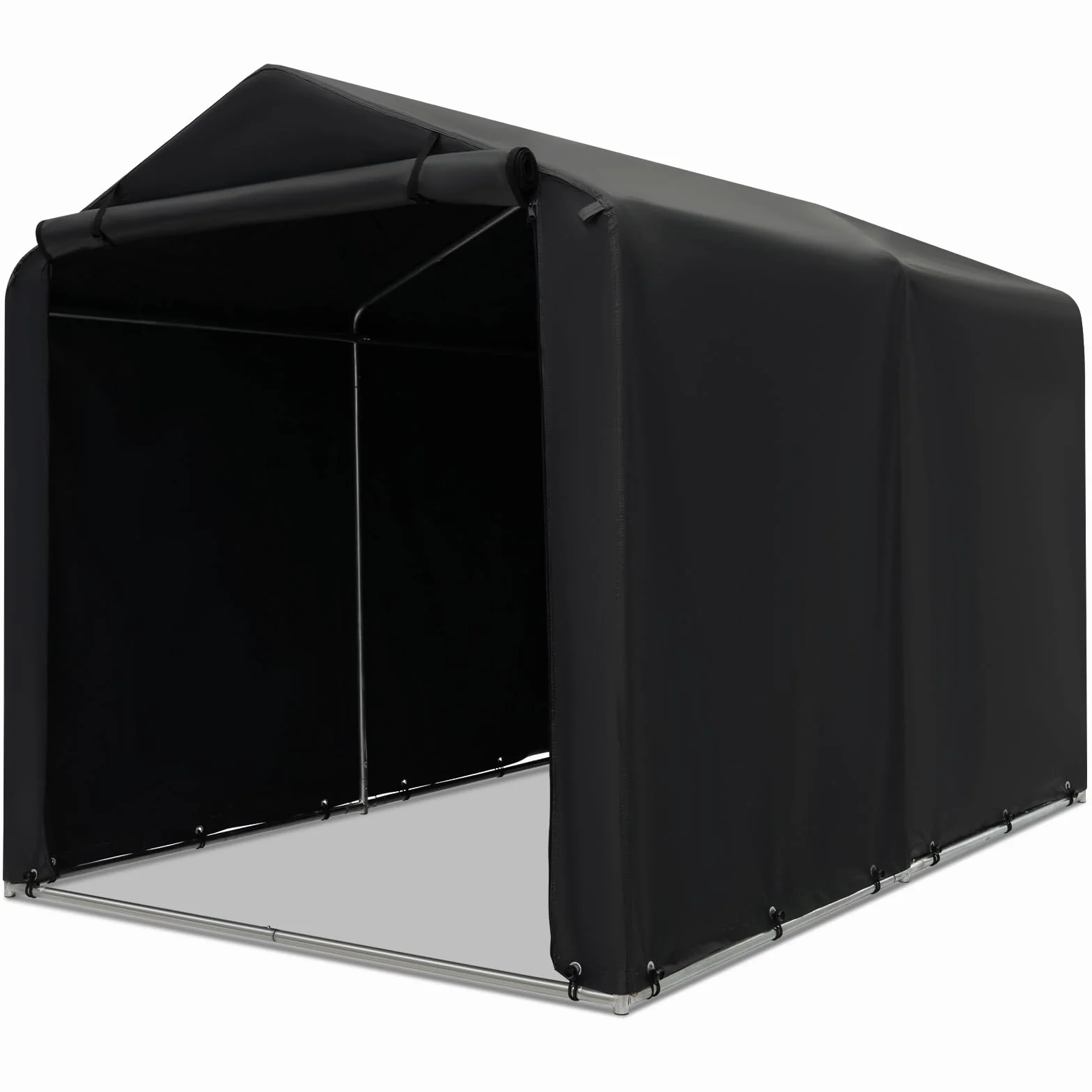 SOARS Capanno da Giardino 218 X 160 X 164 CM, Tenda Garage per Bici Moto Attrezzi, con Copertura en PE Impermeabile, Porta con Cerniera, Telaio in Metallo, Picchetti, per Esterno (Grigio Scuro)