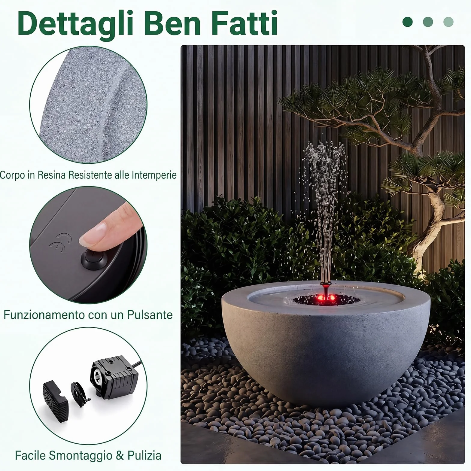 COSTWAY Fontana Solare da Giardino, Set di Fontana Solare da Esterno con Vasca Grande, 12 Luci a LED e 4 Ugelli Sostituibili, Fontanella Decorativa in Resina per Terrazze e Cortile, 50 x 50 x 25 cm