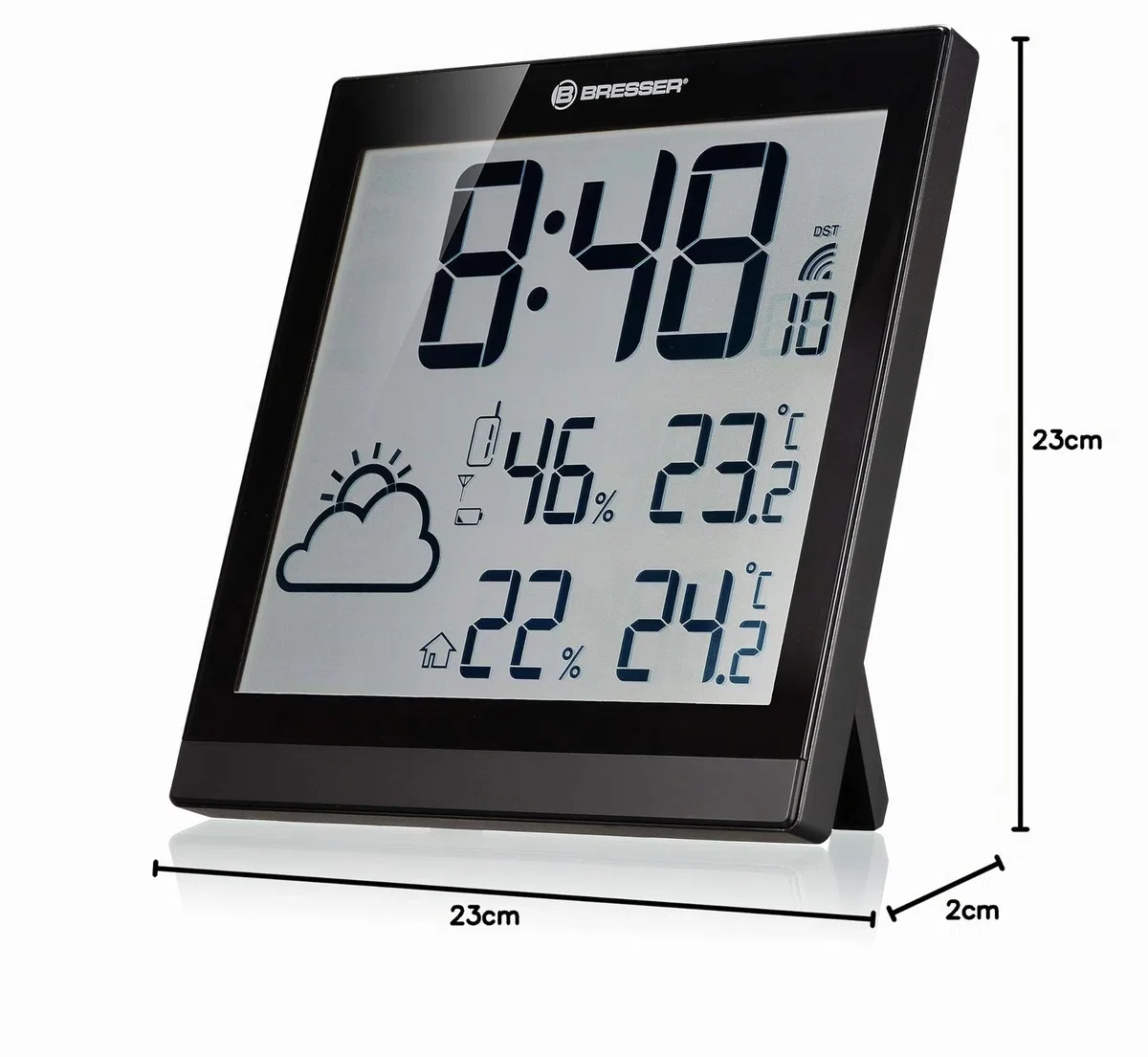 Bresser Orologio da Parete Stazione Meteorologica Radio con Sensore Esterno TemeoTrend JC DCF Schermo Temperatura Umidità Nero