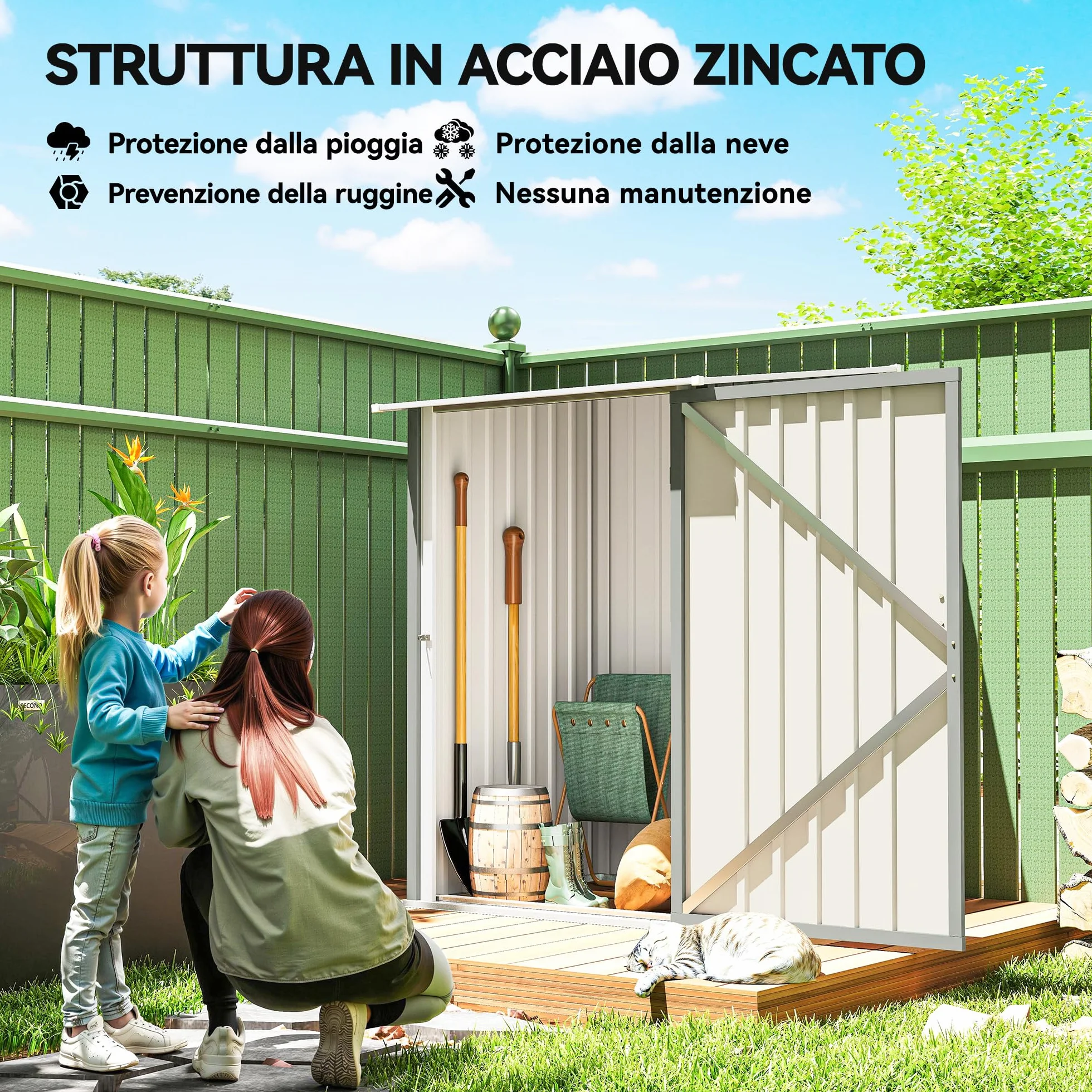 Outsunny Casetta da Giardino 0.92m² Acciaio Zincato Capanno Porta Attrezzi 100x104x160 cm Grigio Chiaro