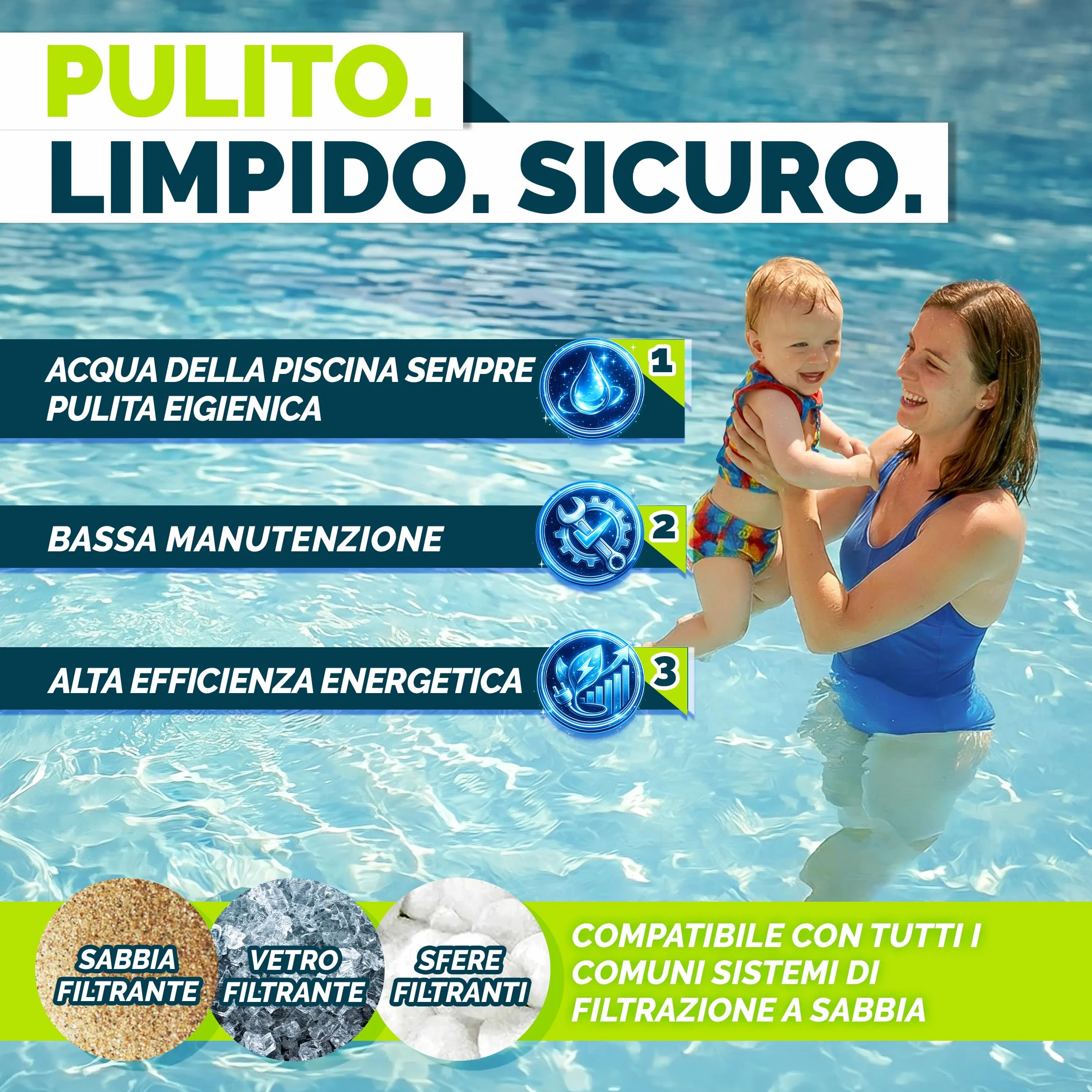 tillvex Depuratore d'acqua per piscina 10 m³/h 800 g sfere filtro Pompa filtro a sabbia con valvola
