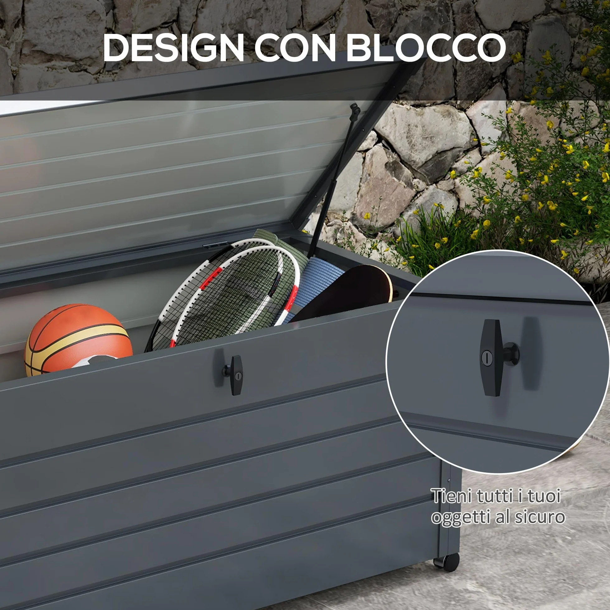 Outsunny Baule da Giardino 311L Acciaio Zincato 120x62x66 cm Grigio Scuro