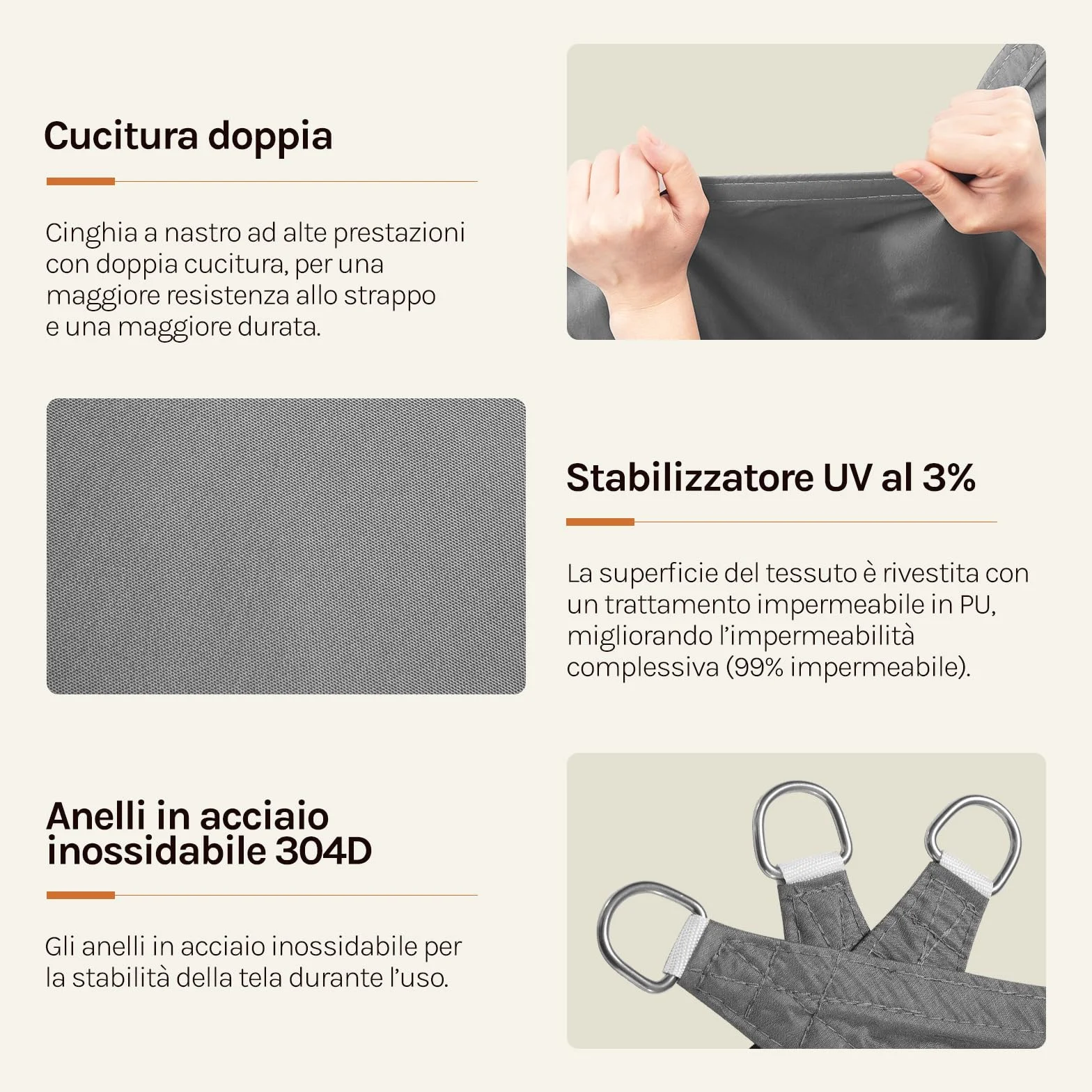 WOLTU Vela ombreggiante 5x7x7m HDPE 180 g/m² Traspirante Tenda a Vela Parasole Triangolare Anti UV Grigio