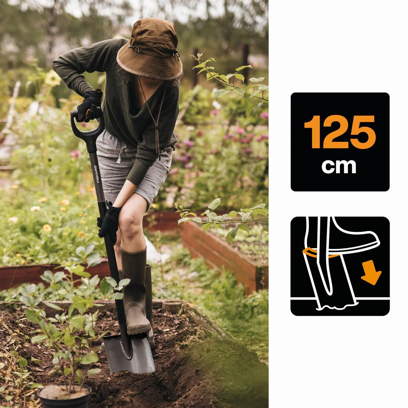 Fiskars Vanga a Punta, Vanga per Terreni Duri e Sassosi, Lunghezza: 125 cm, Acciaio al Boro di Ottima Qualità, Grigio/Nero, Ergonomic, 1070639