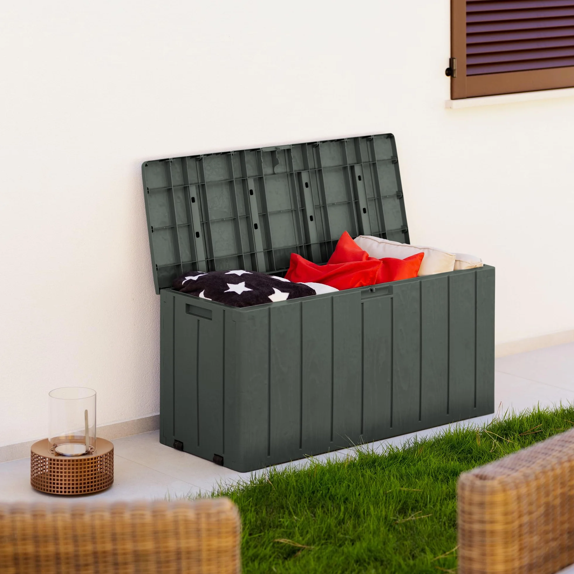 Toomax Baule Multibox Bravo 270L 117,5x45x56h cm plastica resistente verde foresta effetto legno