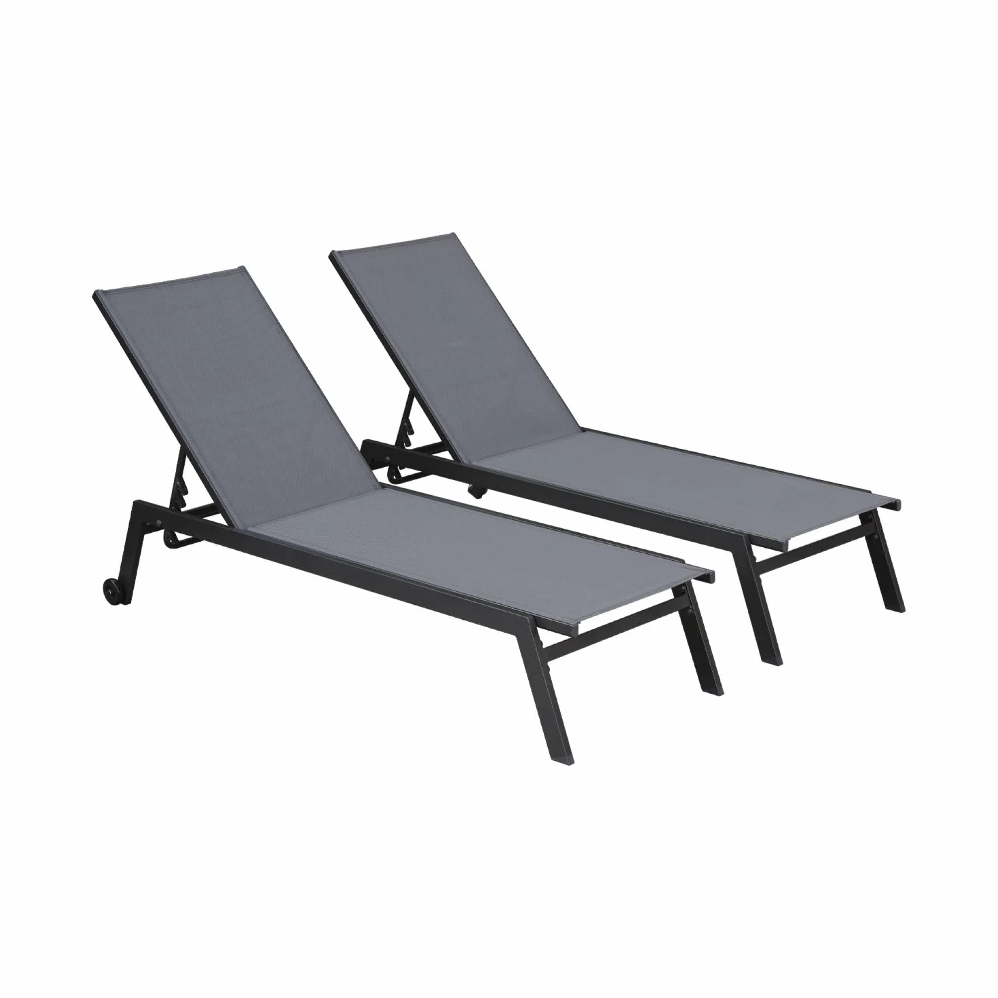 Lettini prendisole in alluminio e textilene multiposizione Antracite 191x55x94 cm Set 2