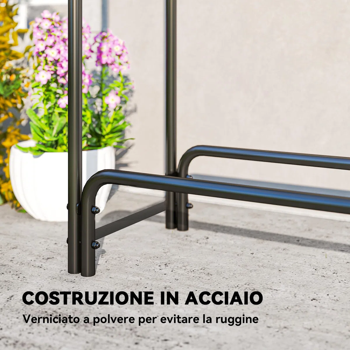 Outsunny Legnaia da Esterno in Metallo 1m³ 300x36x99 cm Nero e Verde Scuro