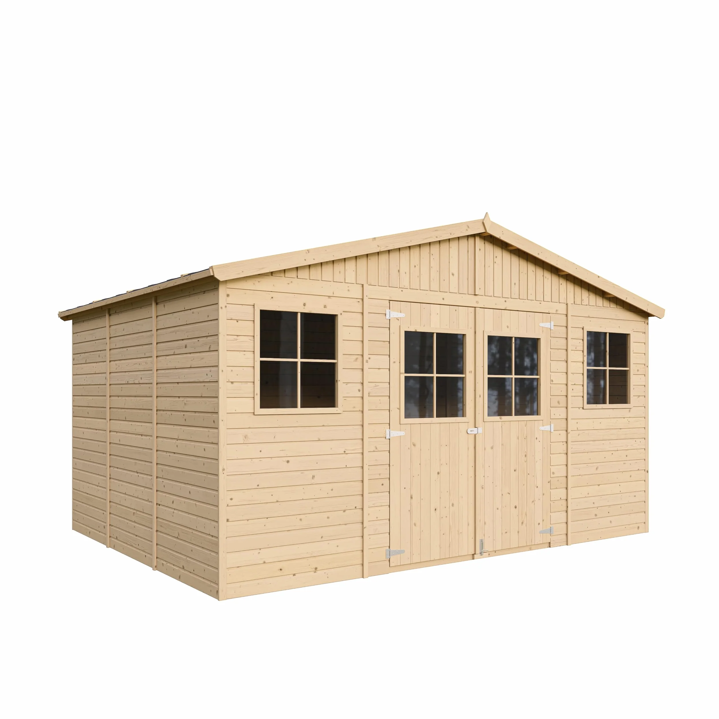 Casa da giardino in legno naturale A246x418x320 cm/12 m²- Magazzino esterno con finestre - Capanno da giardino - Bici, Deposito attrezzi e rimessa TIMBELA M331