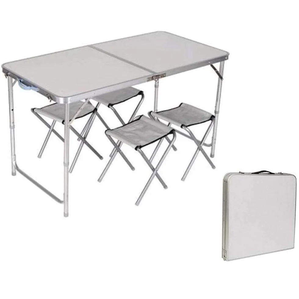 BAKAJI Set Tavolo Pieghevole 120x70 cm con 4 Sgabelli da Pic Nic per Campeggio Spiaggia