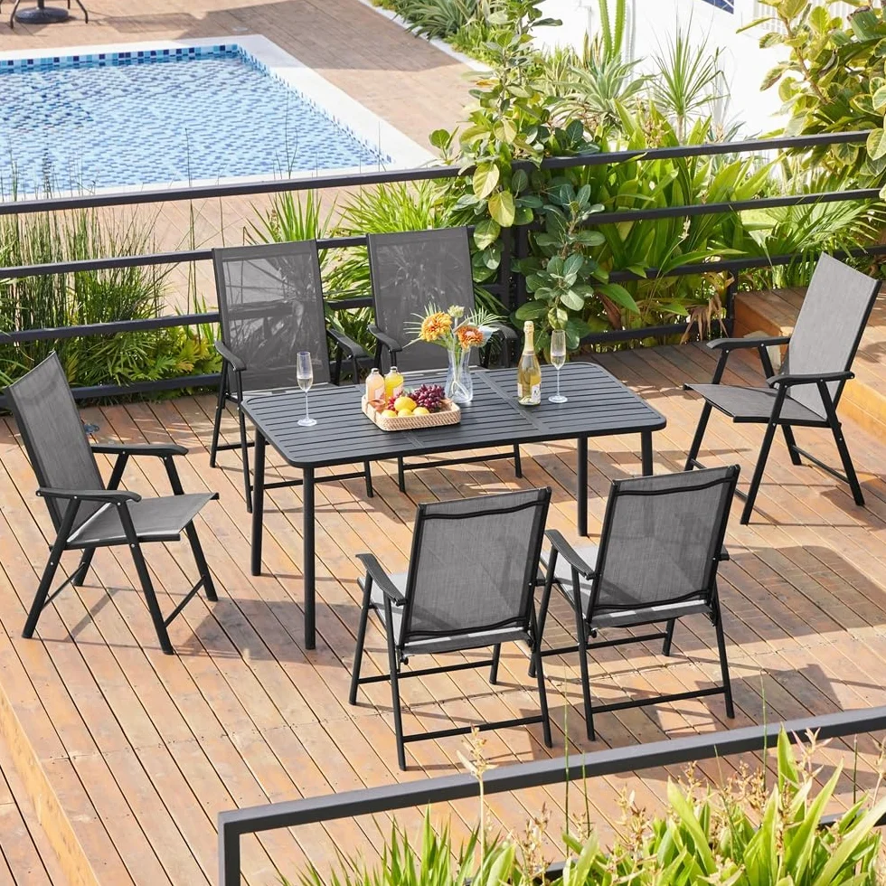 Yaheetech Set di 2 Sedie da Giardino Pieghevoli con Braccioli in Tela Grigio