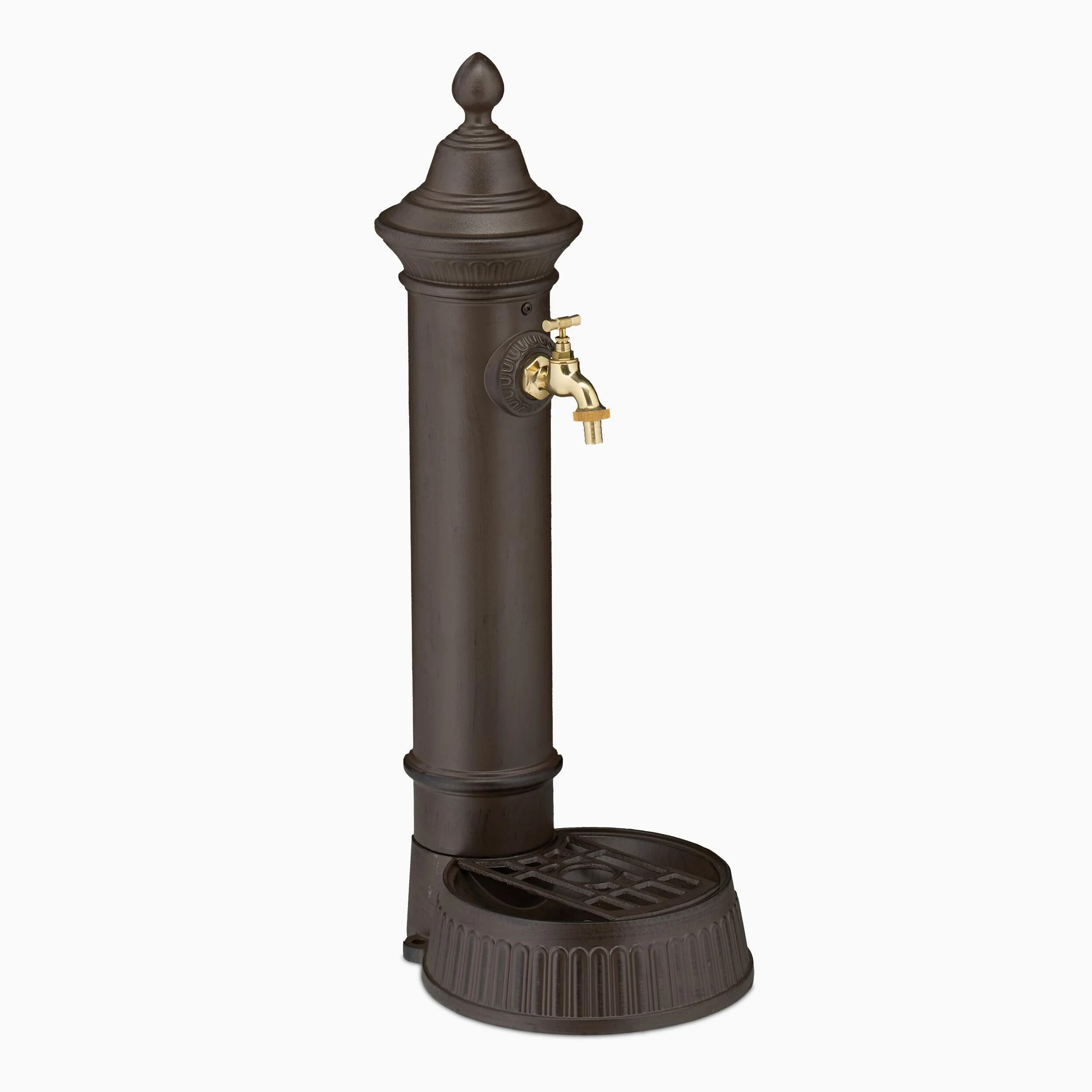 Relaxdays Fontana da Giardino in Stile Antico, Fontanella a Colonna con Rubinetto e Vaschetta, 72x26x31 cm, Marrone