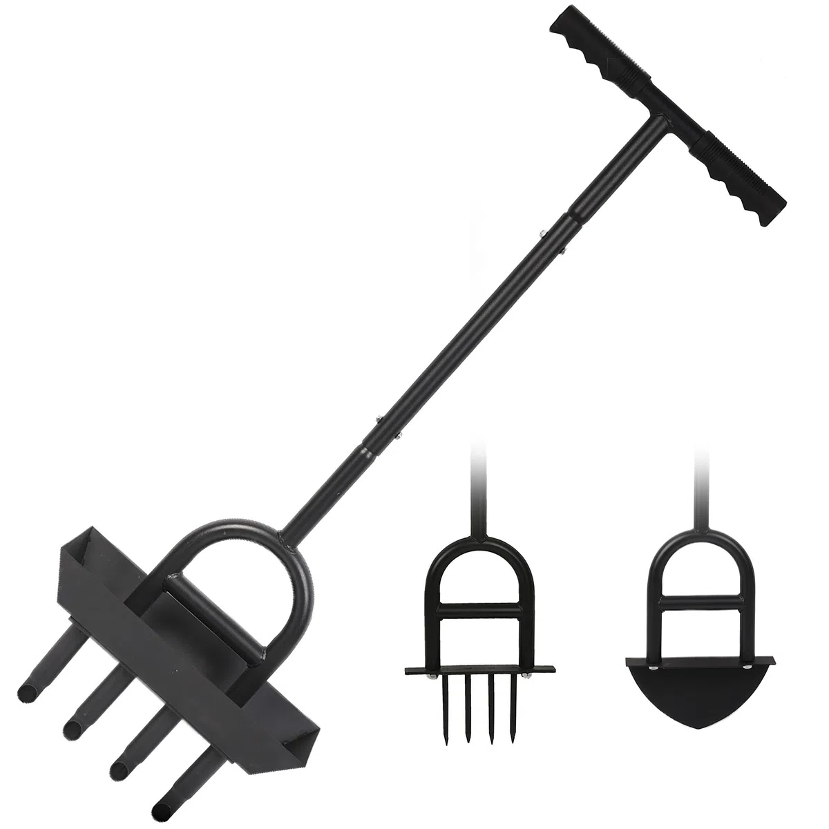 Boudech Aeroforge Arieggiatore per Prato Manuale 3 in 1 Aeratore a 4 Punte Pala a Mezzaluna per Bordatura e Carotaggio Nero