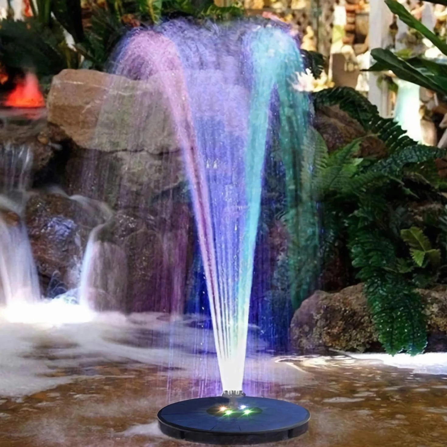 Pompa Solare per Acqua con Pannello Solare da 3 W e Batteria di Backup da 1600 mAh - Fontana Galleggiante con 7 Motivi di Spruzzo e Illuminazione a LED - Pompa Esterna Automatica