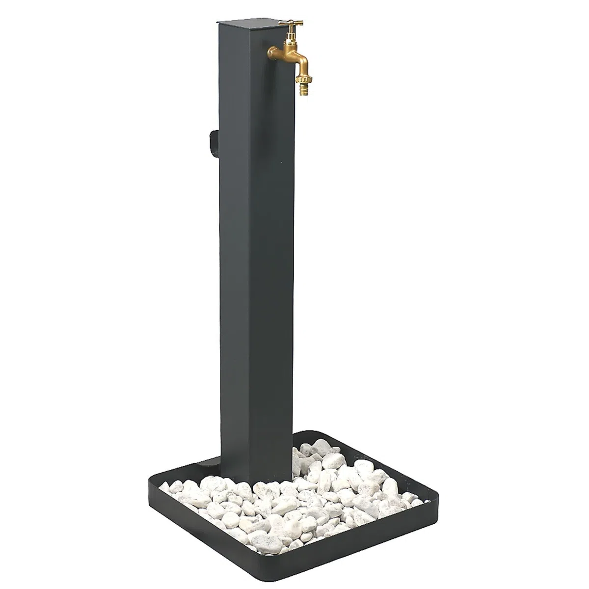 Fontana da Giardino Design a Colonna Quadrata Rubinetto in Ottone Base Ciottoli Antracite