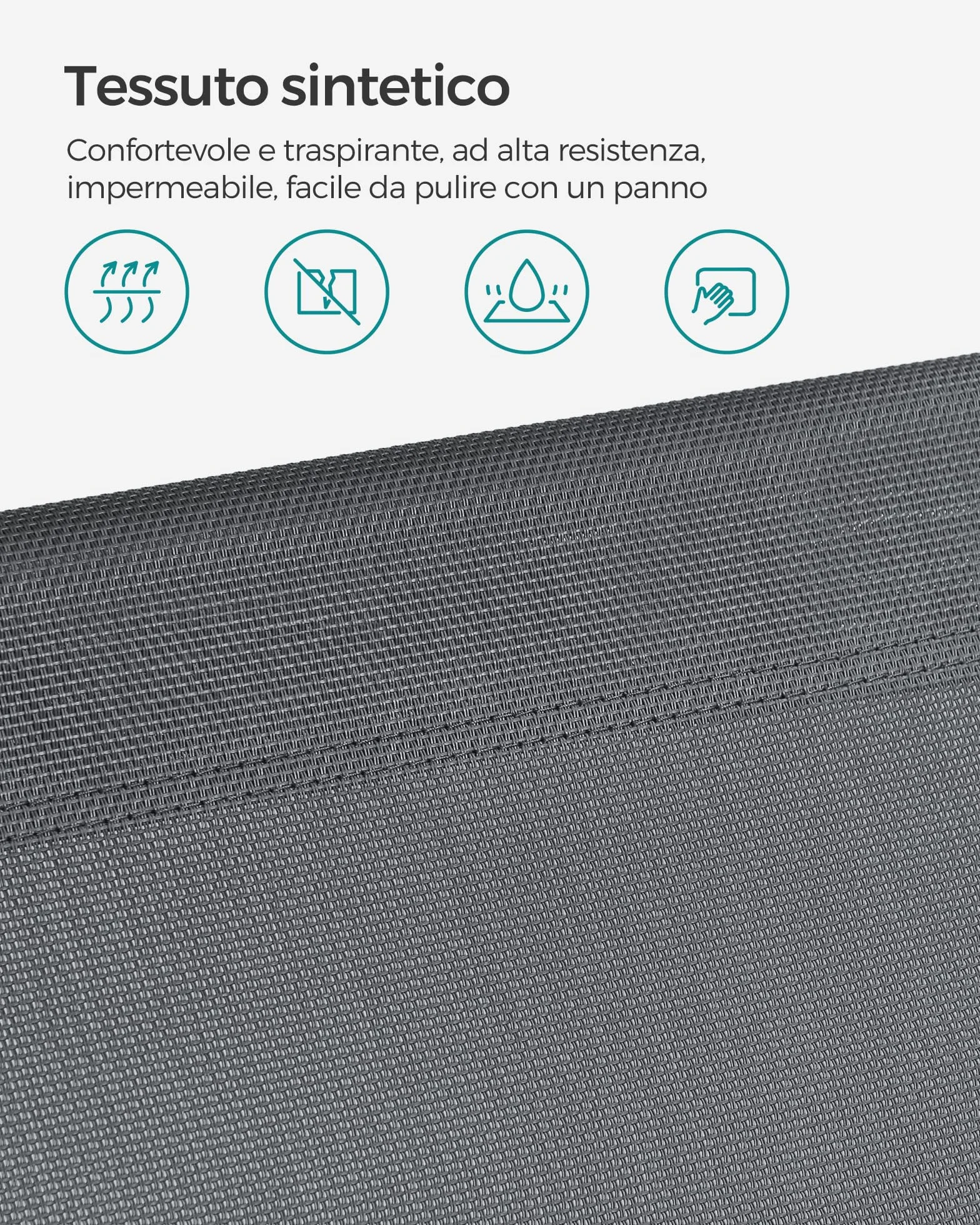 SONGMICS Lettino Prendisole Pieghevole 193x53x29 cm Max Portata 150 kg Poggiatesta Parasole Schienale Reclinabile Grigio Scuro