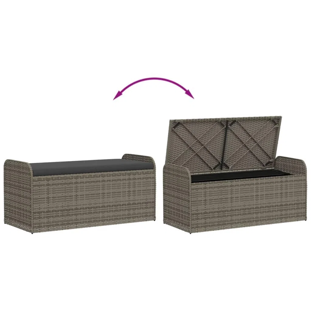 vidaXL Cassapanca con Cuscino Grigia 115x51x52 cm in Polyrattan