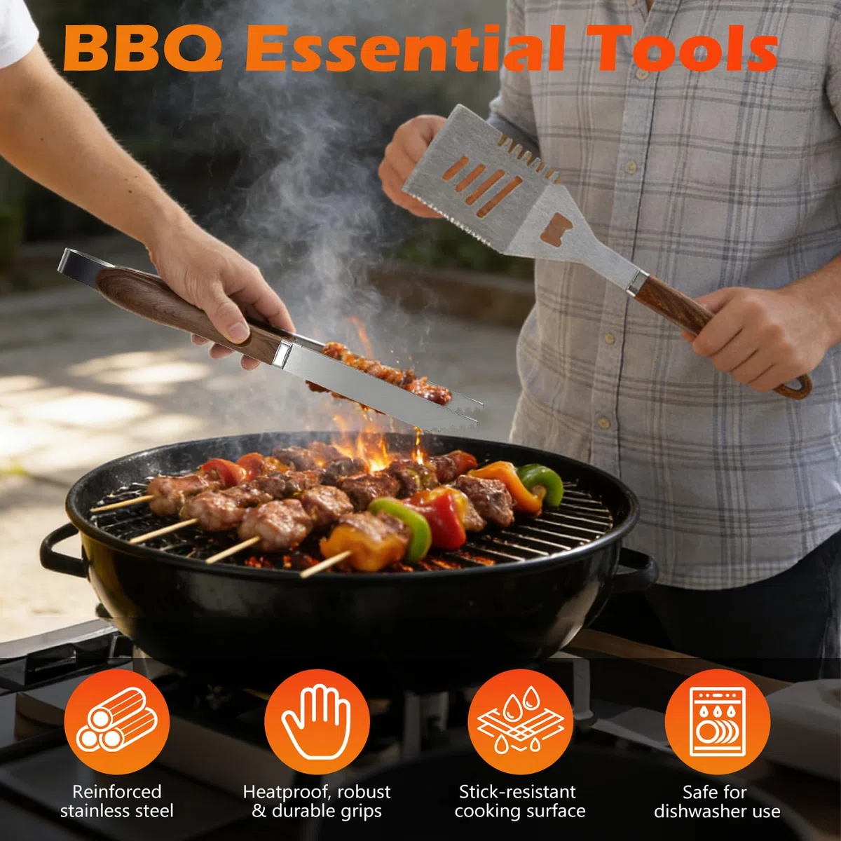 31Pcs Kit Barbecue Professionale, Set Barbecue Accessori in Acciaio Inox, Attrezzi BBQ Utensili Cucina con Spazzola per Barbecue e Termometro per Carne per Campeggio, Picnic e Barbecue all'Aperto