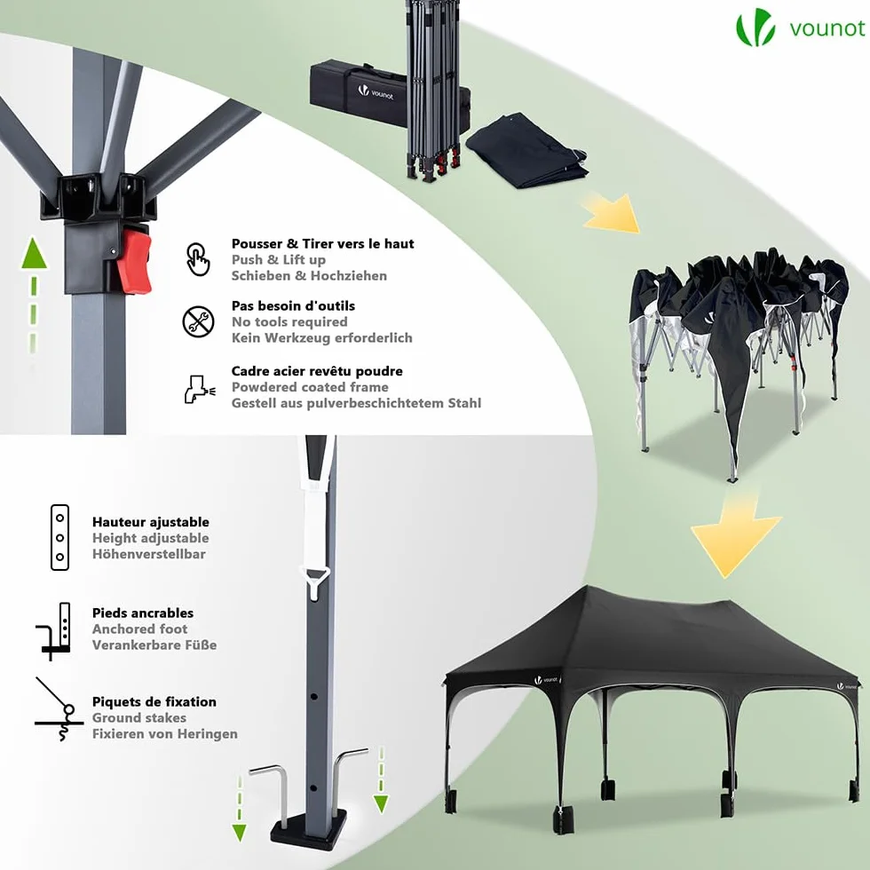 VOUNOT® Gazebo Pieghevole 3x6m Impermeabile con 6 Pareti Laterali Nero