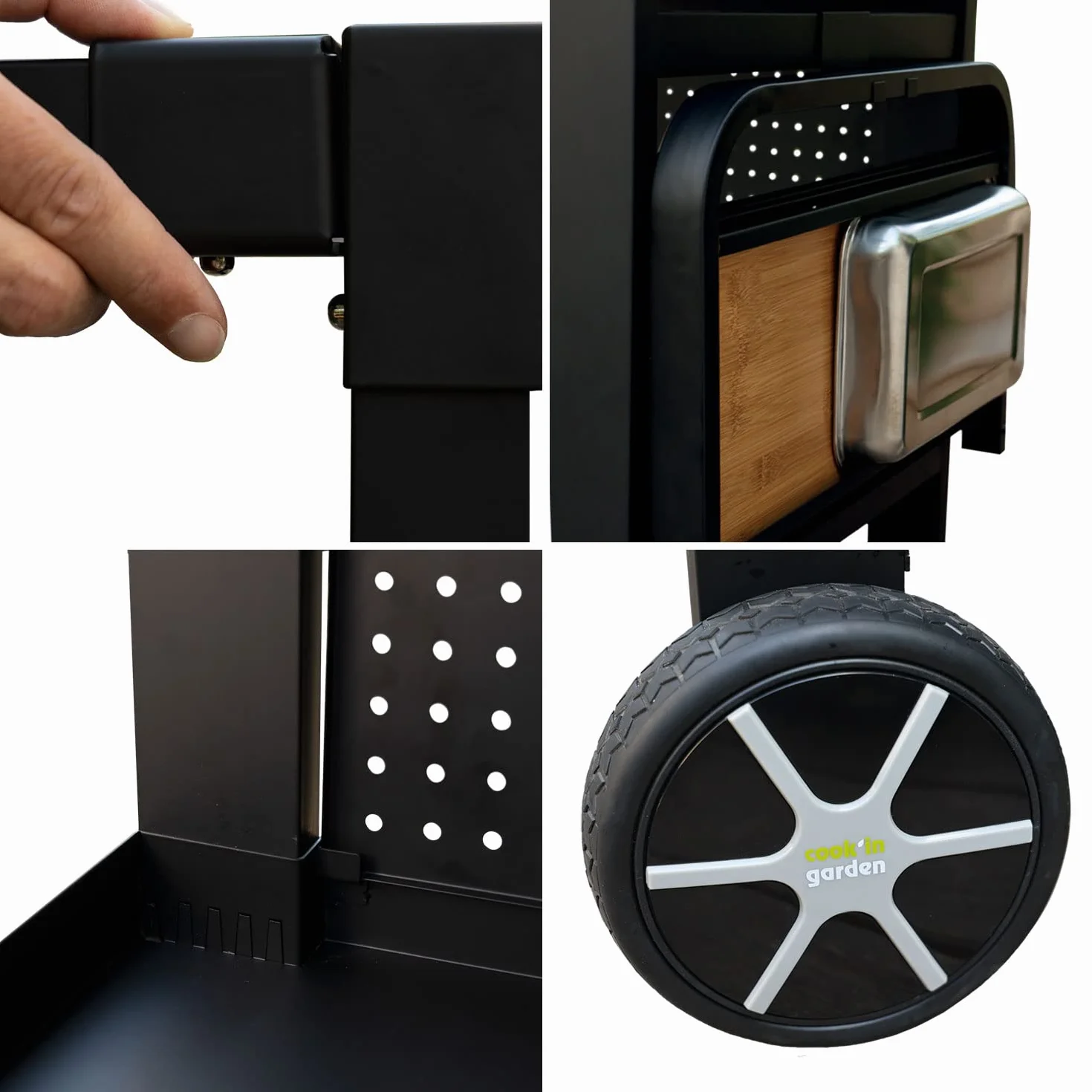Desserte da giardino Reva 110 Premium, carrello con piano di lavoro e credenza amovibile, mobile su ruote