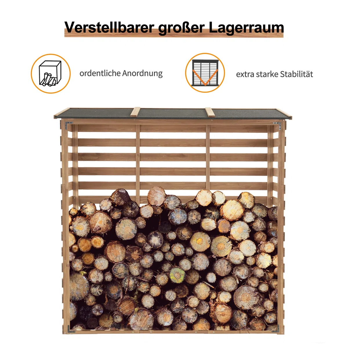 M MCombo Scaffale in legno per esterni, per legna da ardere con parete posteriore, in legno con copertura impermeabile, 90 × 185 × 186 cm, 1202 (colore naturale)