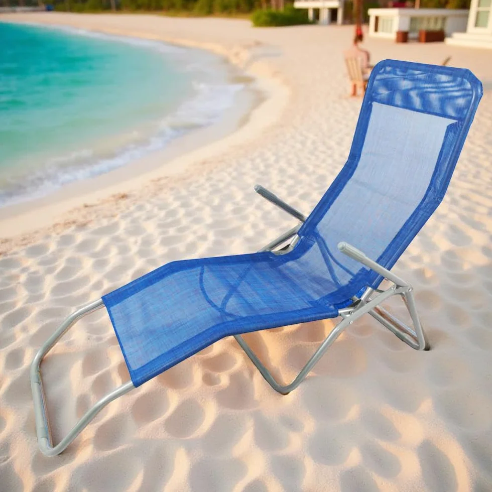 Lettino Prendisole Basculante Sdraio da Esterno 130x43x58h cm - Struttura a Dondolo, da Giardino, Reclinabile, Piscina, Spiaggia, Terrazzo - Struttura in Metallo (Blu)