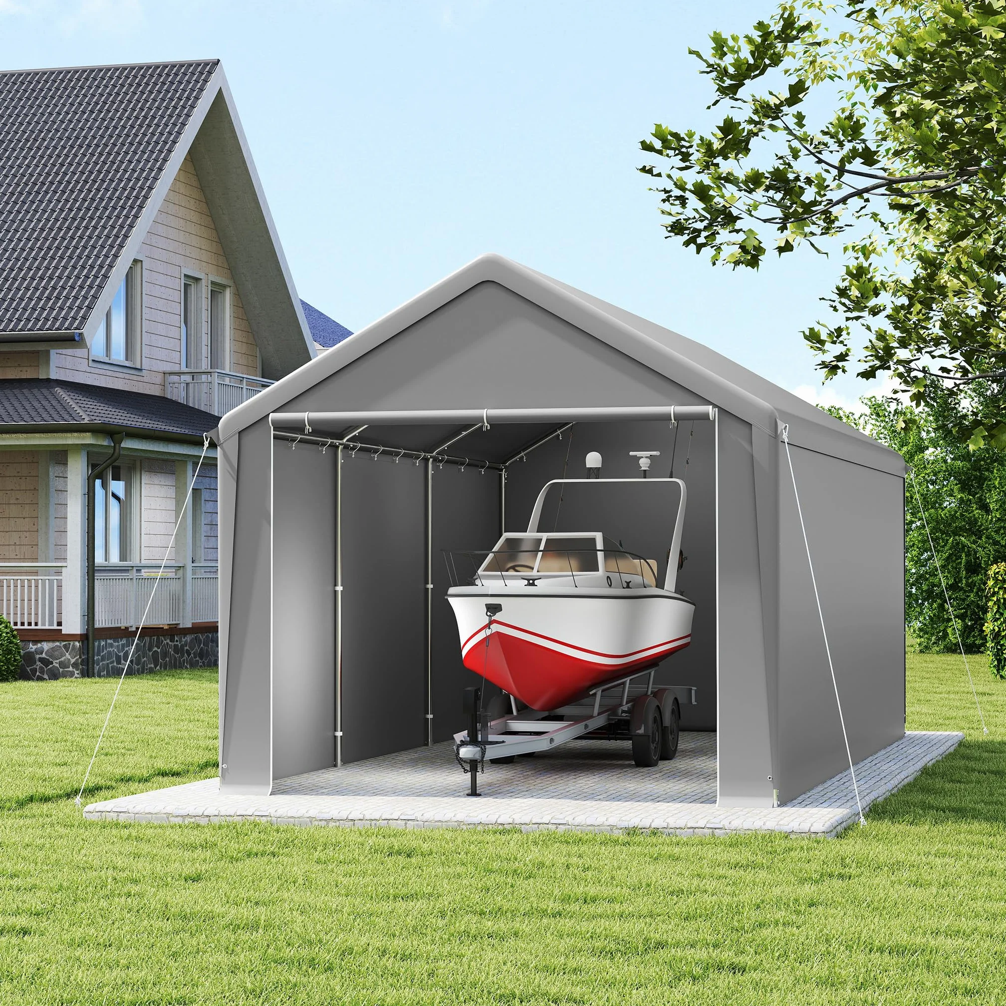 FIVMEN Carport tenda da campeggio 3 x 6 m con pareti laterali rimovibili resistente all'inverno grigio
