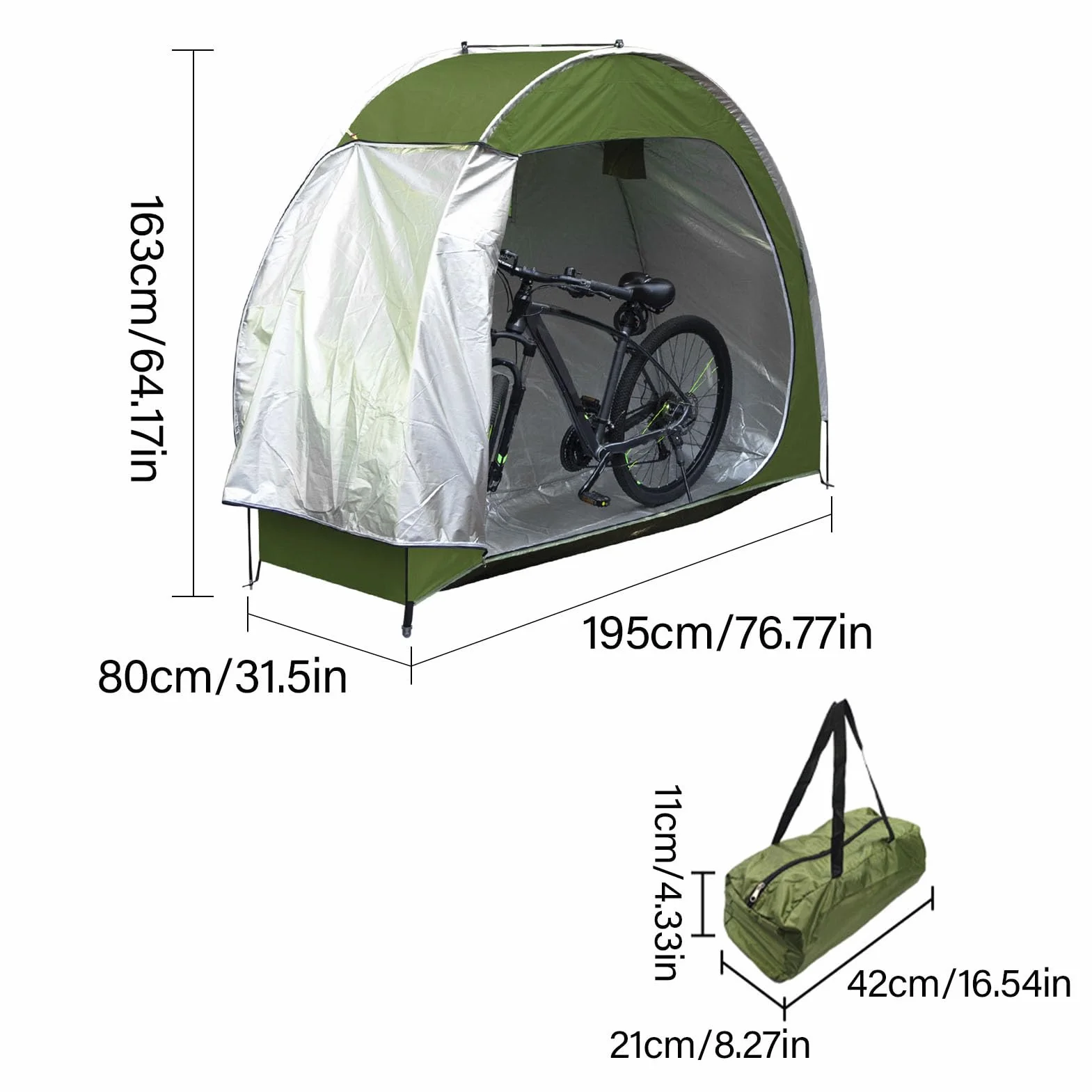 Capanno per Biciclette, Tenda Copri-Bici da Esterno Impermeabile con Porta Zippata, Rifugio Portatile in Tessuto Oxford 210D Resistente ai Raggi UV per Biciclette, Motociclette e A (OD Verde)