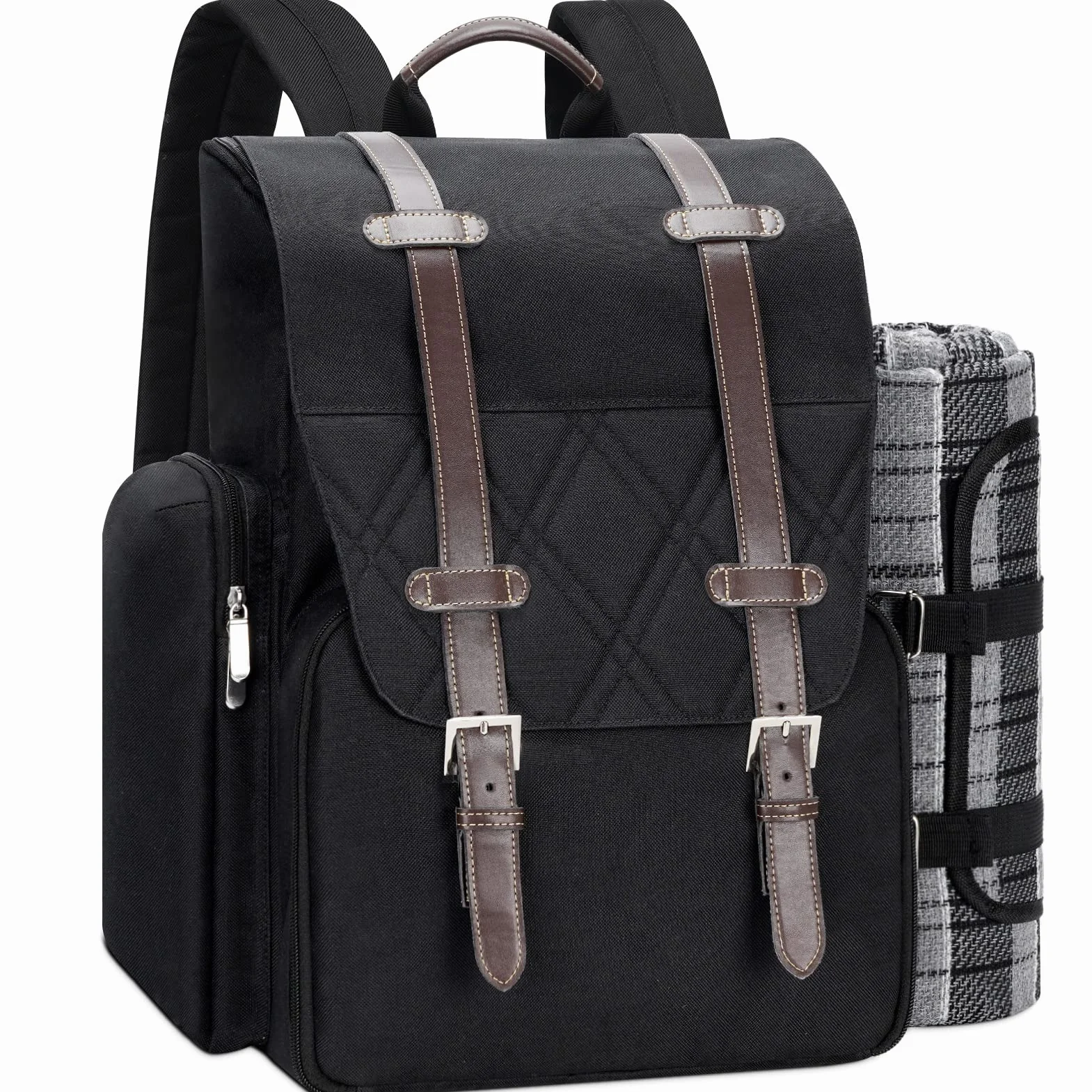 Zaino da picnic per 4 persone con grande borsa termica isolata, cestino da picnic con sacchetto di vino, coperta da picnic impermeabile e set di posate. Perfetto per spiaggia, festa, regalo di nozze