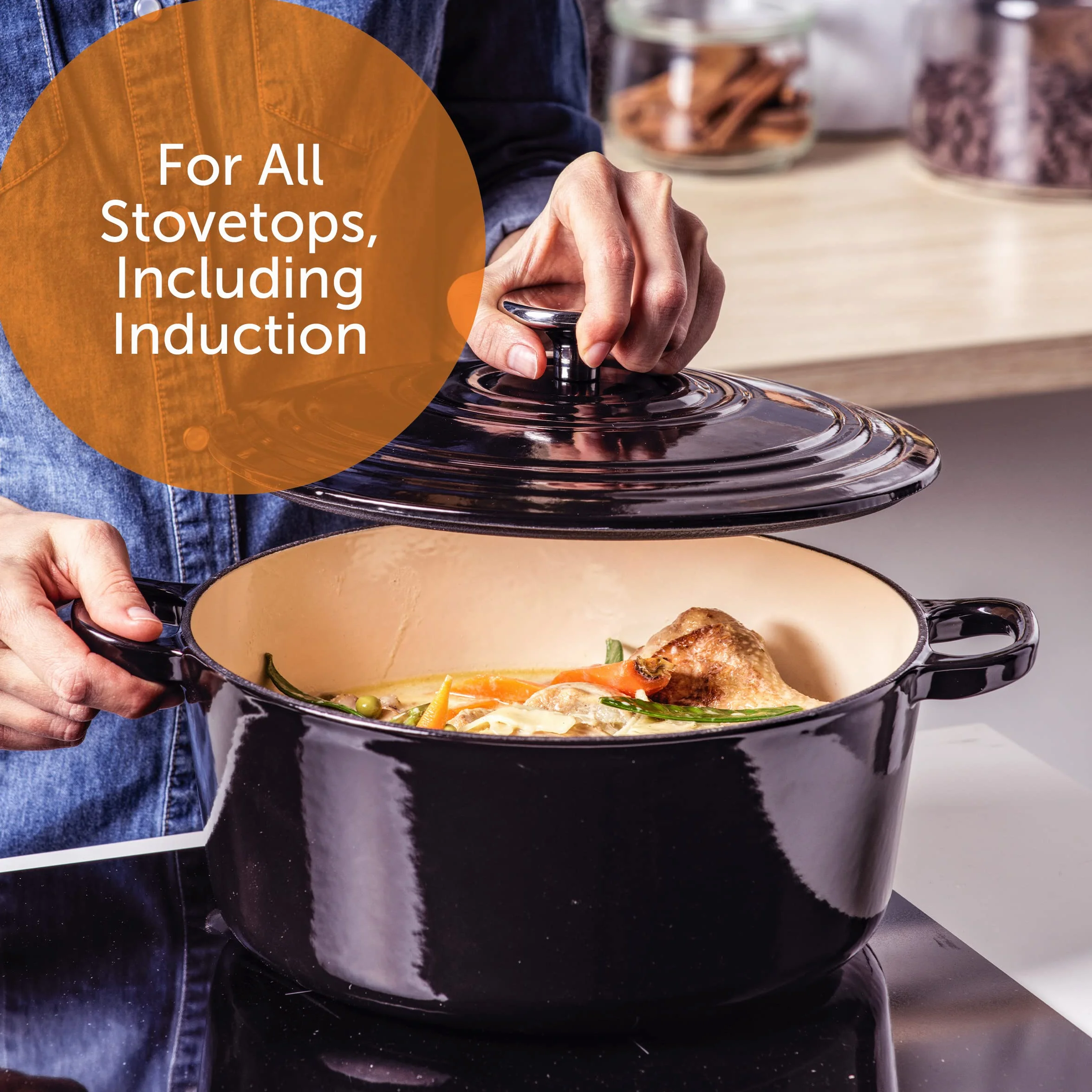 BK Cookware Ghisa Smaltata Tedesca, 24 cm/4,2 litri Casseruola avec Couvercle, Forno Olandese, Fornello a Induzione, Lavabile in lavastoviglie, Forno fino a 220°C, Nero