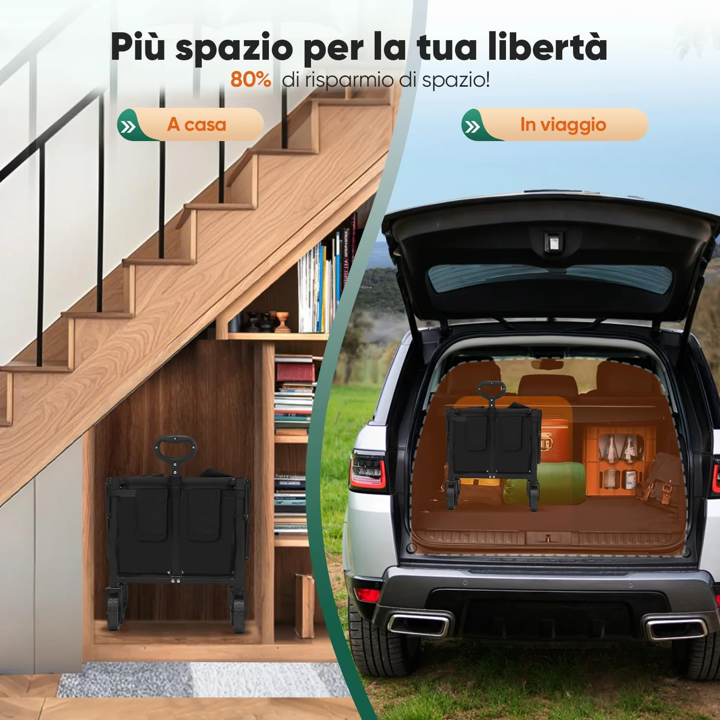 Sekey Carrello pieghevole 60L 80KG Manico Regolabile Nero