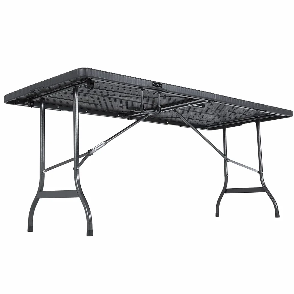 Casaria Tavolo da Giardino Pieghevole 183x76 cm Rattan Balcone Terrazza Campeggio