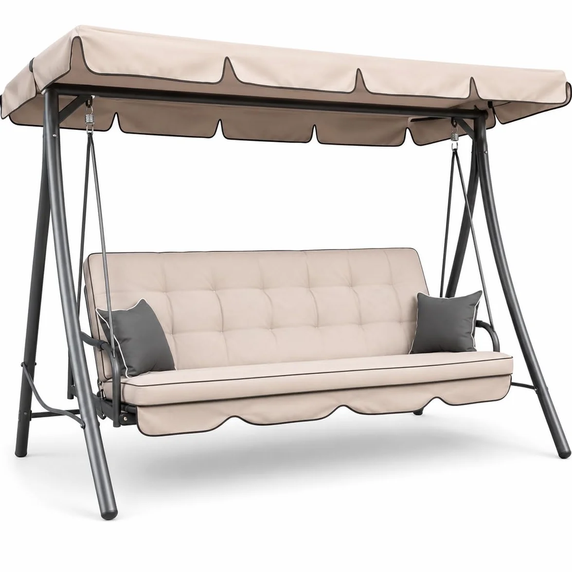 Letto Da Giardino 3 Posti Beige Panama Schienale Reclinabile Tetto Parasole Regolabile Set Cuscini 203 x 115 x 170 cm