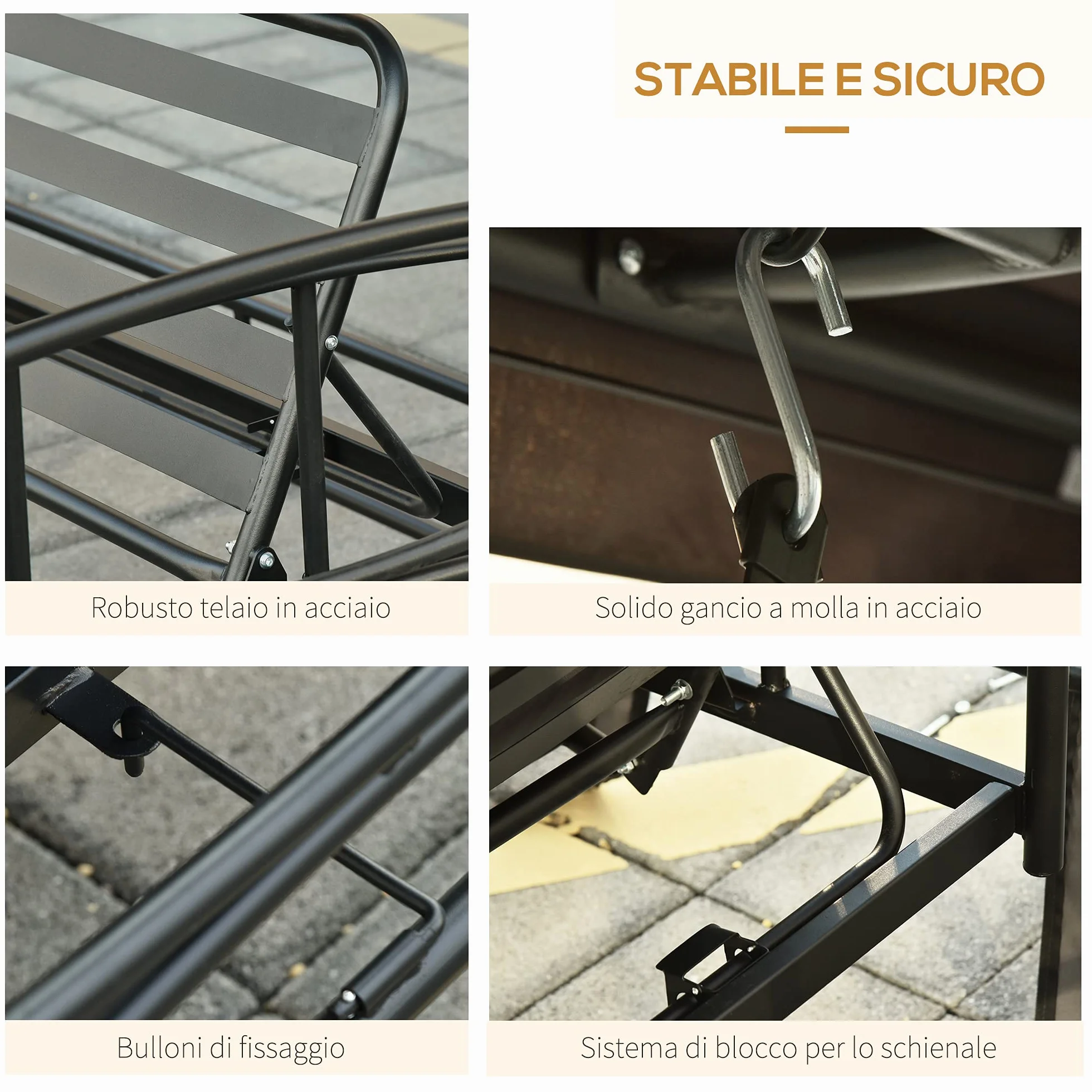 Outsunny Dondolo 3 Posti e Lettino Singolo Copertura a Gazebo con Zanzariera e Cuscini 256x172x248cm Grigio Scuro