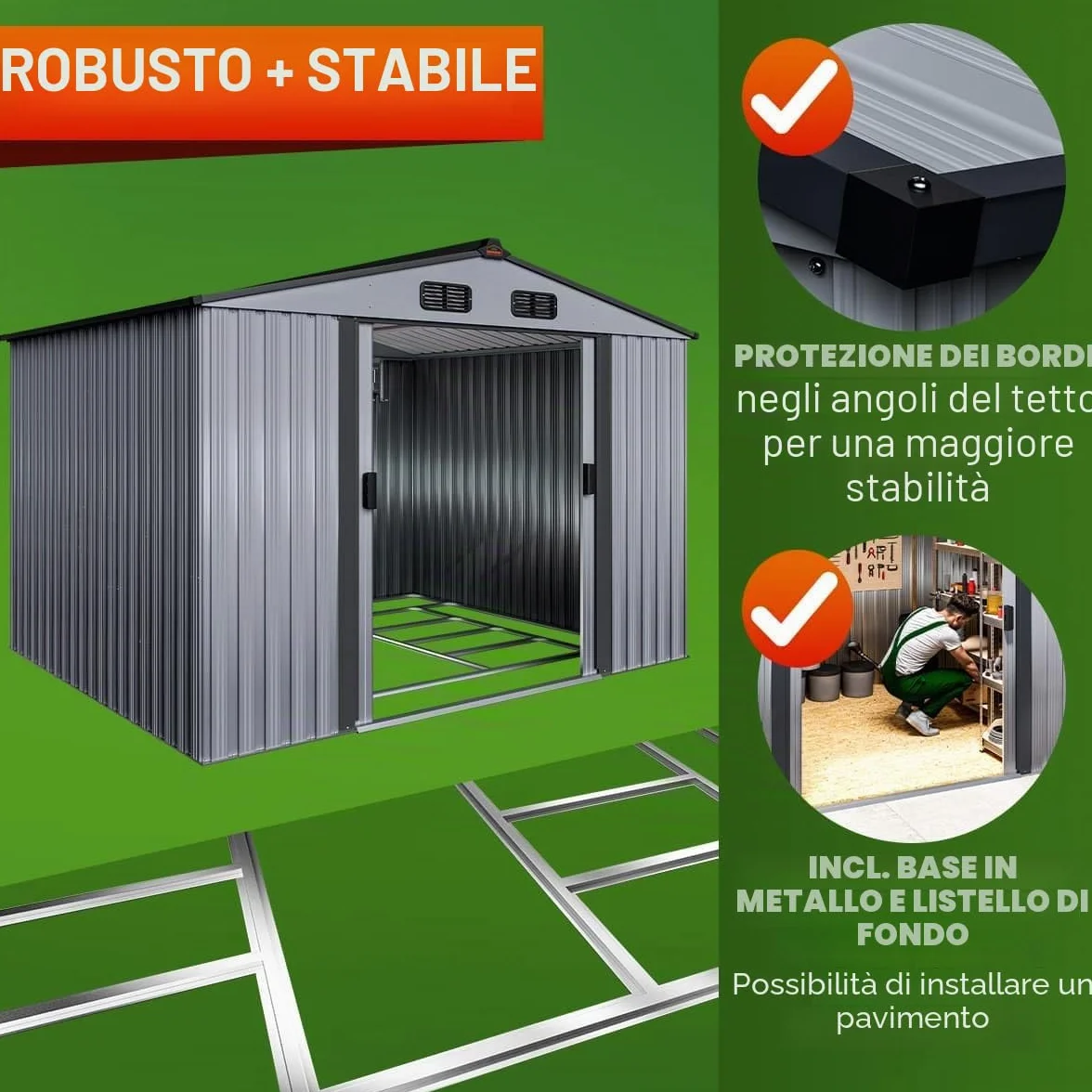 GARDEBRUK® Casetta per Attrezzi da Giardino Capanno in Metallo da Esterno 5m² con Base 260x205x180cm Capannone XXL
