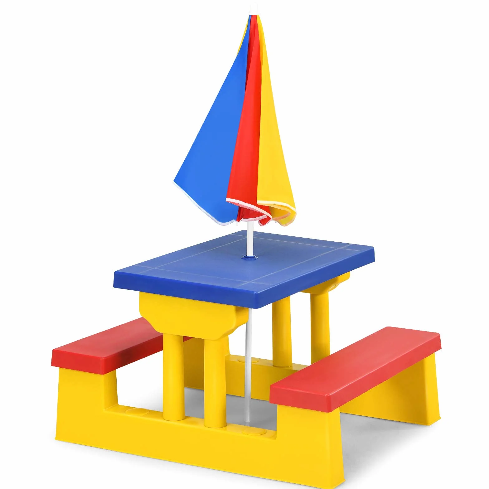 GIANTEX Tavolo da Picnic per Bambini con Parasole Pieghevole Giallo Rosso Blu