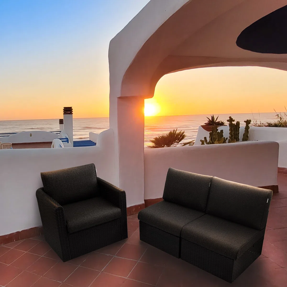 Cuscino per esterni 60 x 60 cm, colore nero, per mobili da balcone, altalena e salotto per esterni, modello NEL per giardino e terrazza