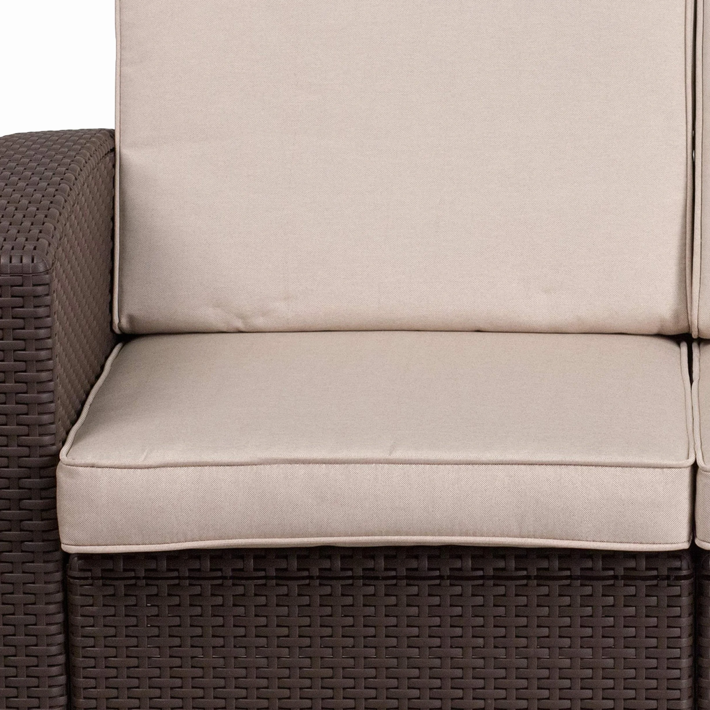 Flash Furniture Divanetto Seneca in finta rattan marrone cioccolato con cuscini beige resistenti a tutte le condizioni atmosferiche